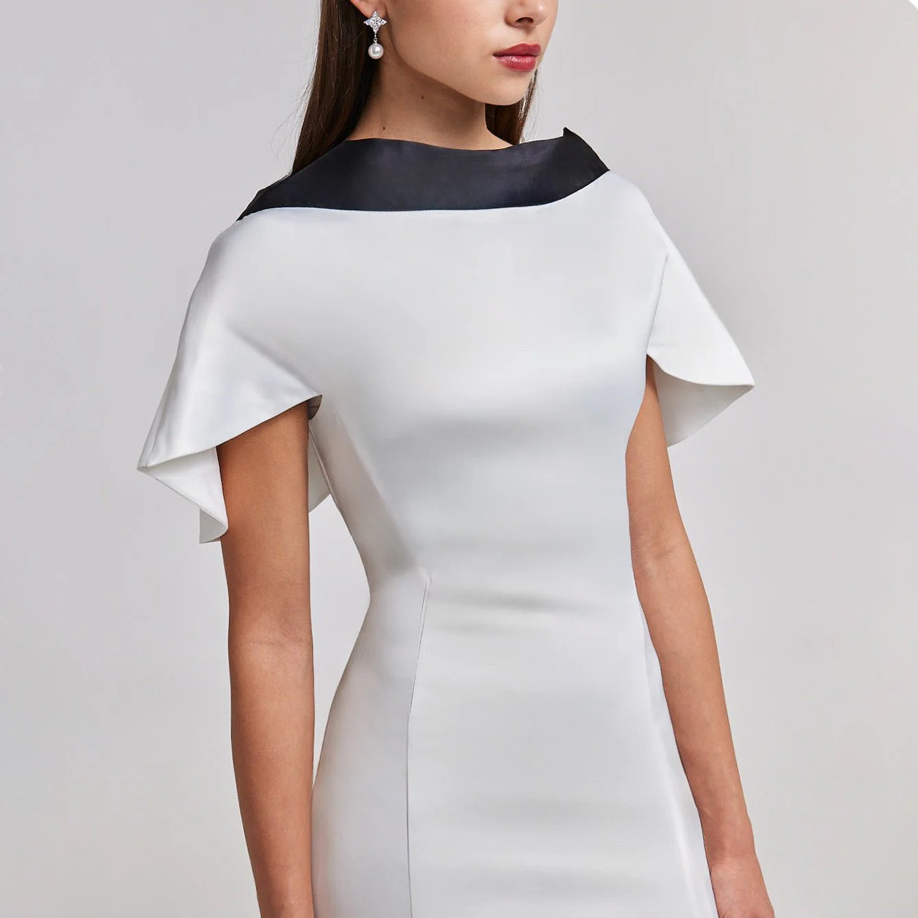 Satin Contrast Cape-Sleeve Dress with Back Tie Detail - Image 2