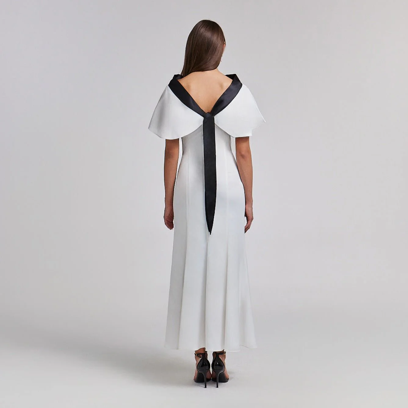 Satin Contrast Cape-Sleeve Dress with Back Tie Detail - Image 4