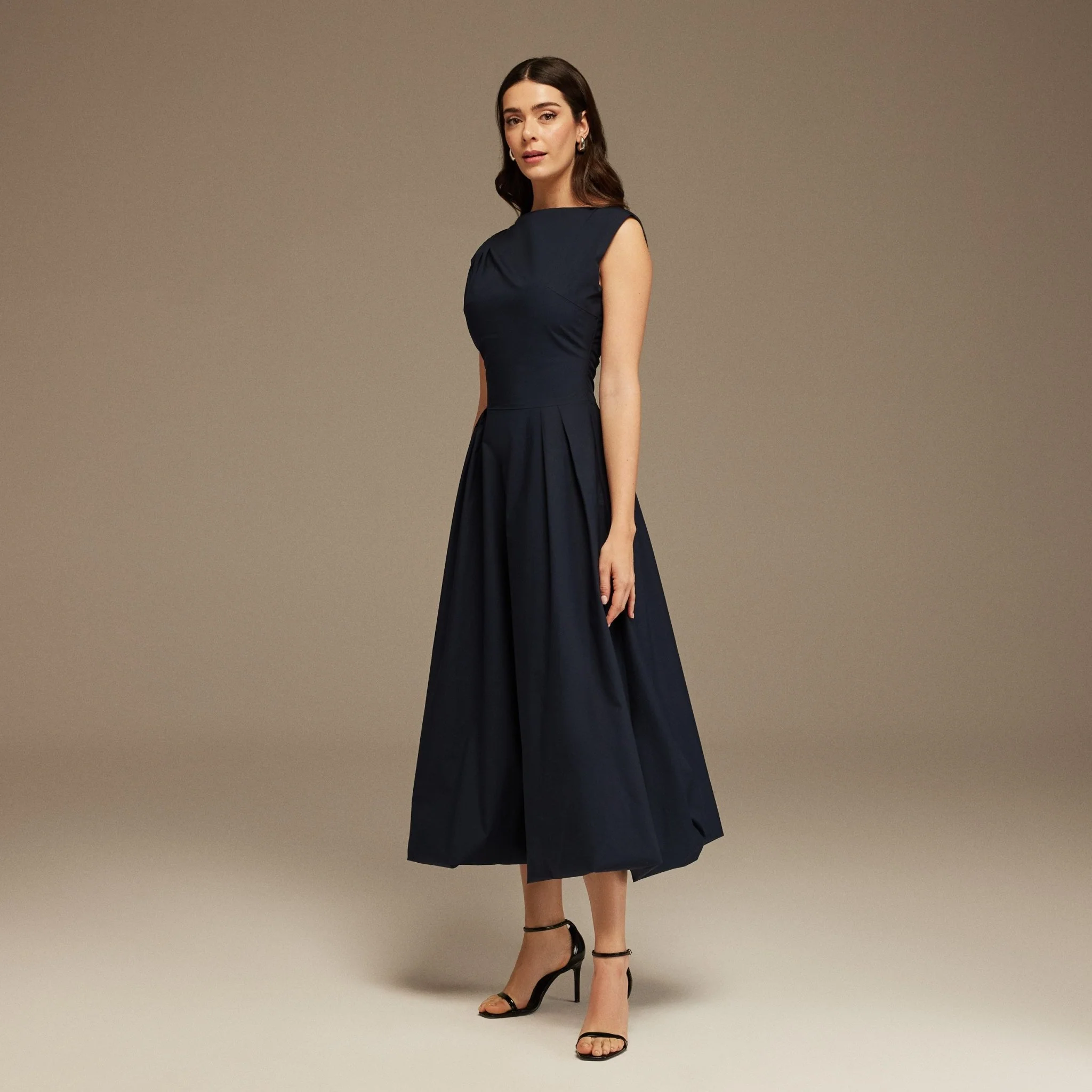 Navy Short Sleeve Balloon Midi Dress - Image 2