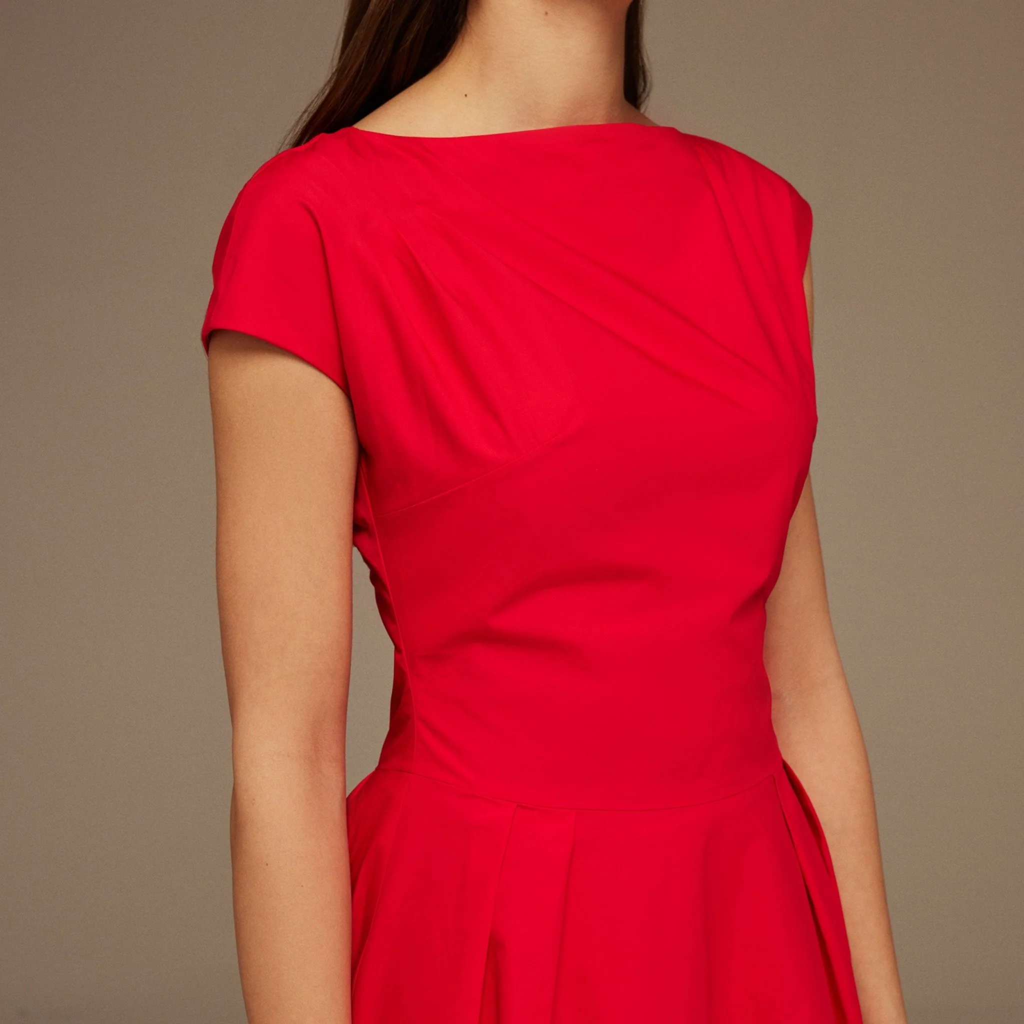 Red Short Sleeve Balloon Midi Dress - Image 3