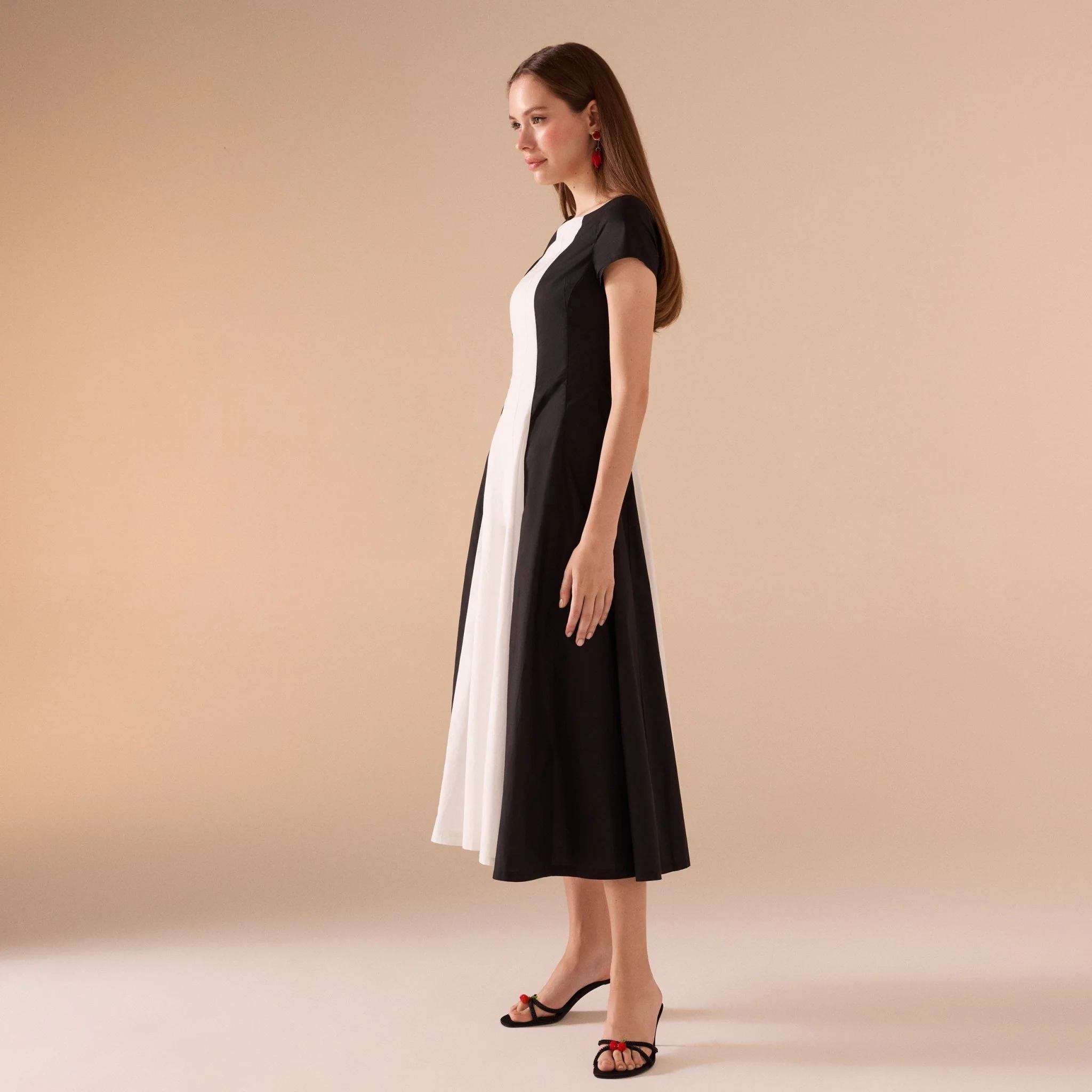 Short Sleeve Fitted Waist A-line Dress - Image 3
