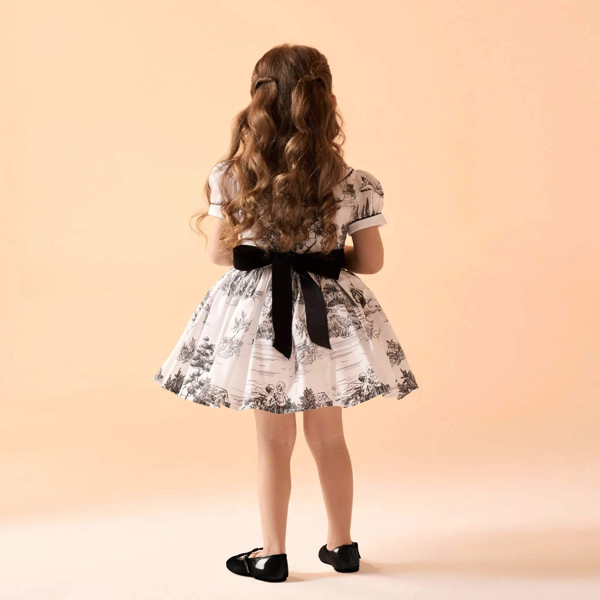 White Printed Short Sleeve Cotton Dress With Belt - Image 3