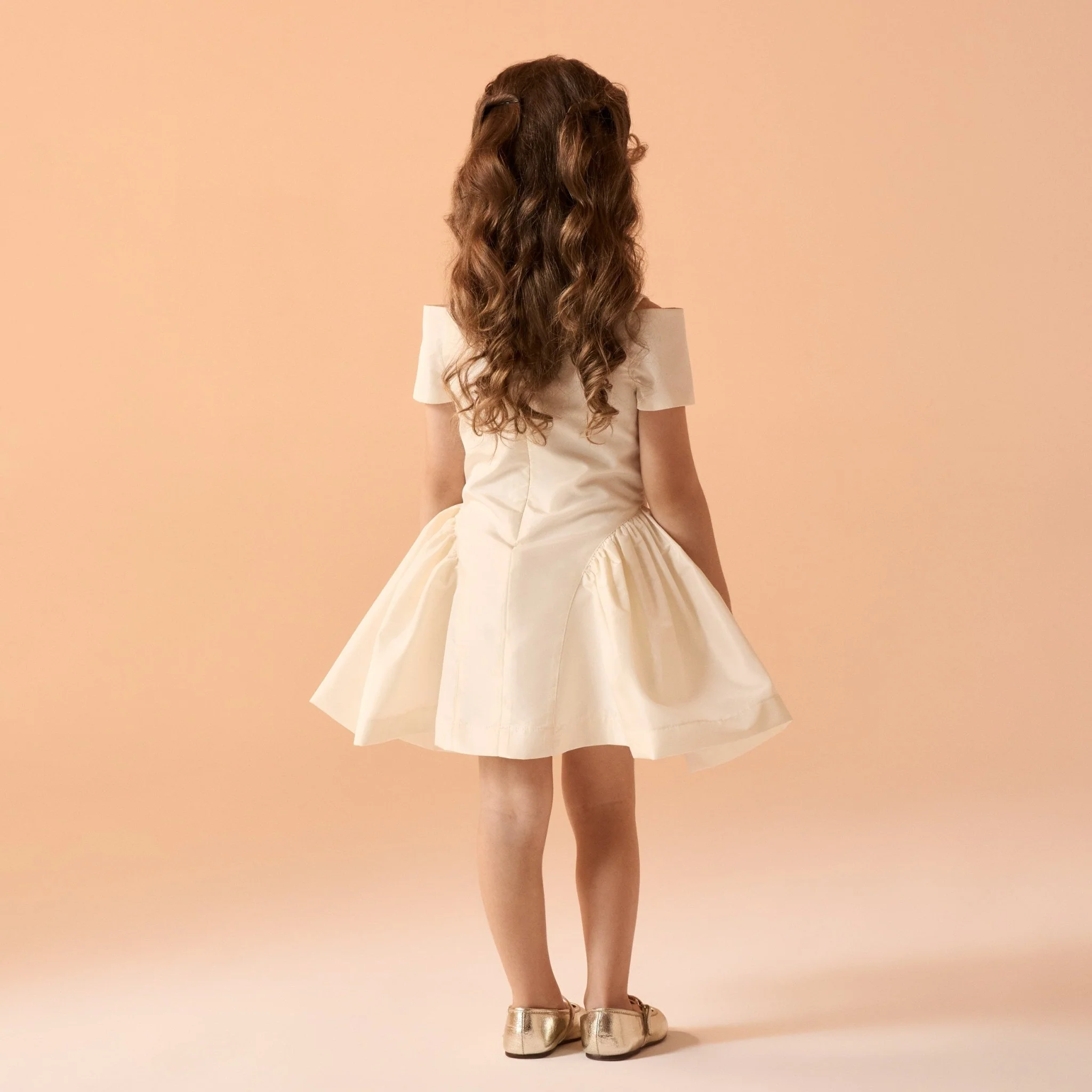 Beige Short Sleeves Taffeta Dress - Image 4