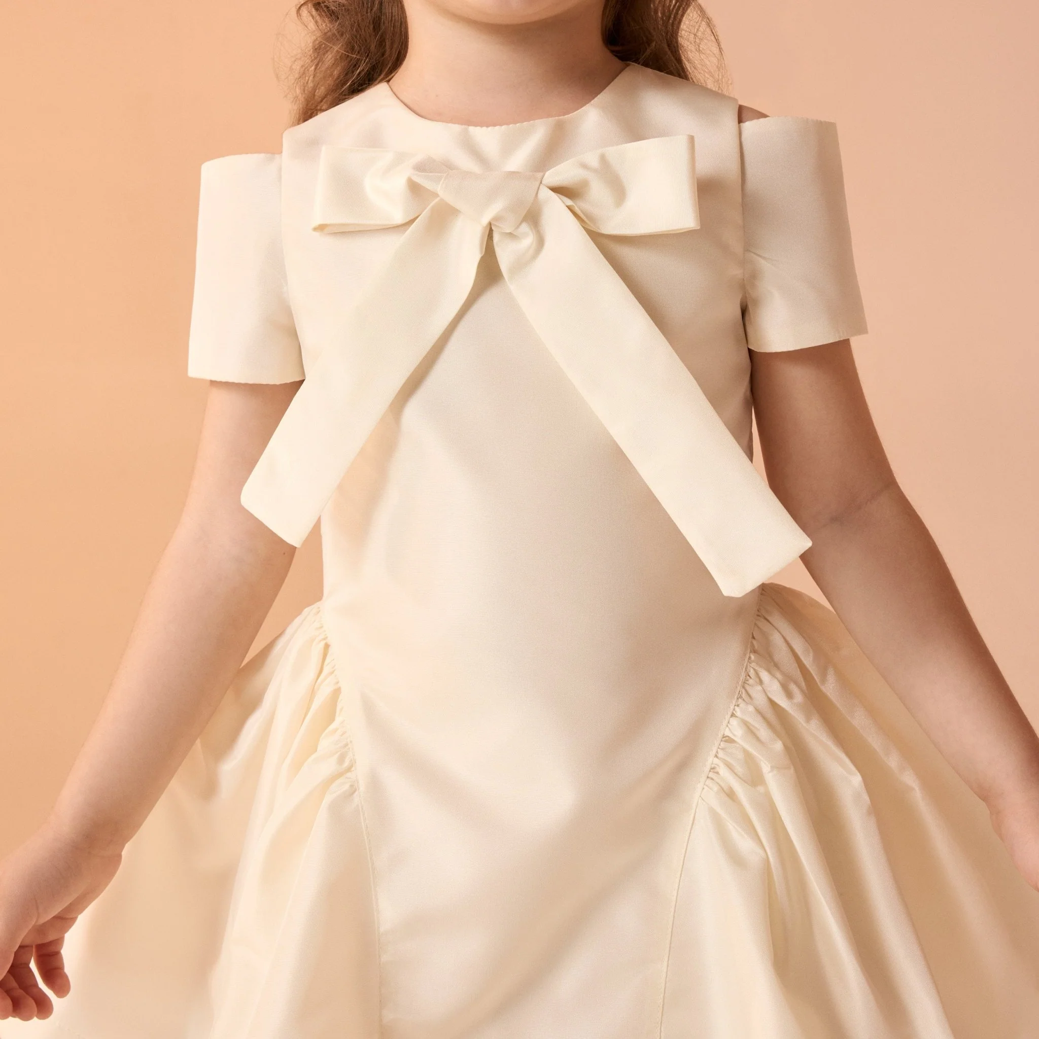Beige Short Sleeves Taffeta Dress - Image 5
