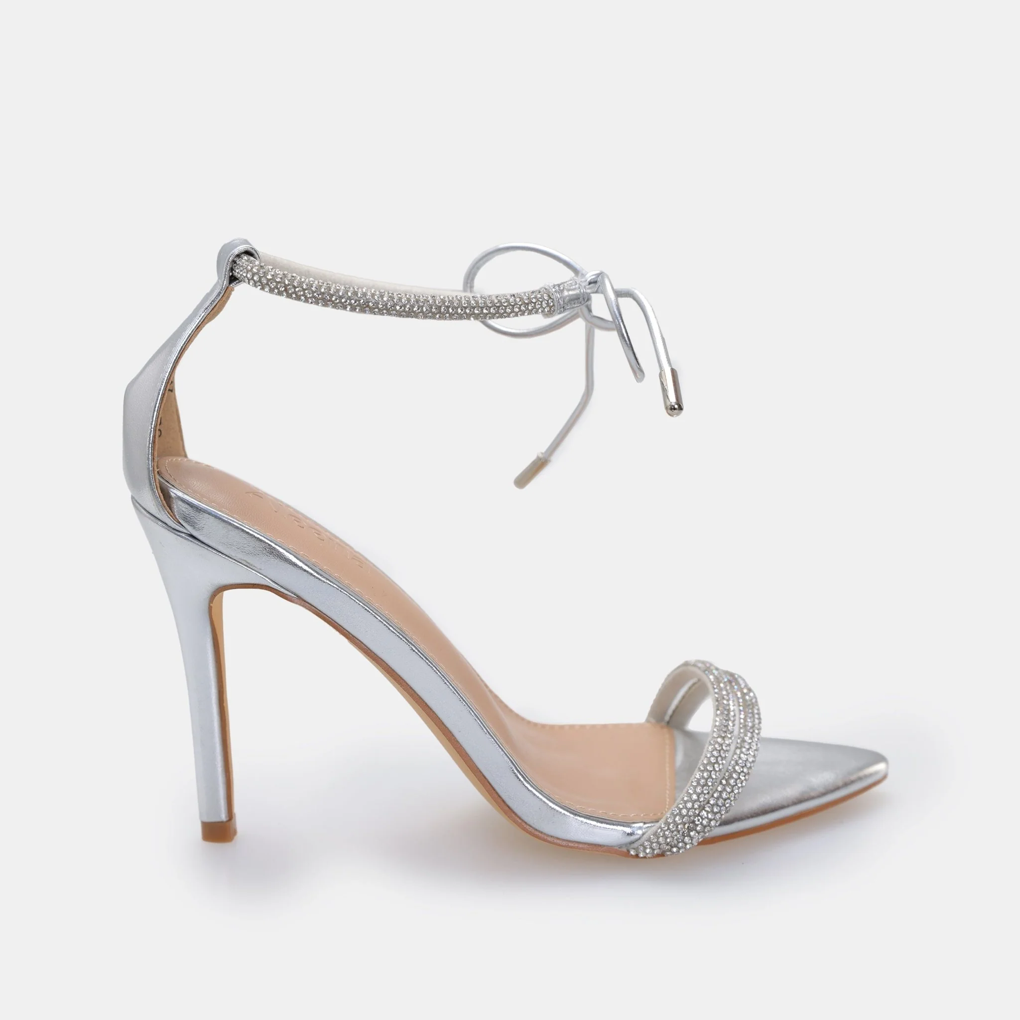 Silver Metallic Ankle Strap High Heel Sandals