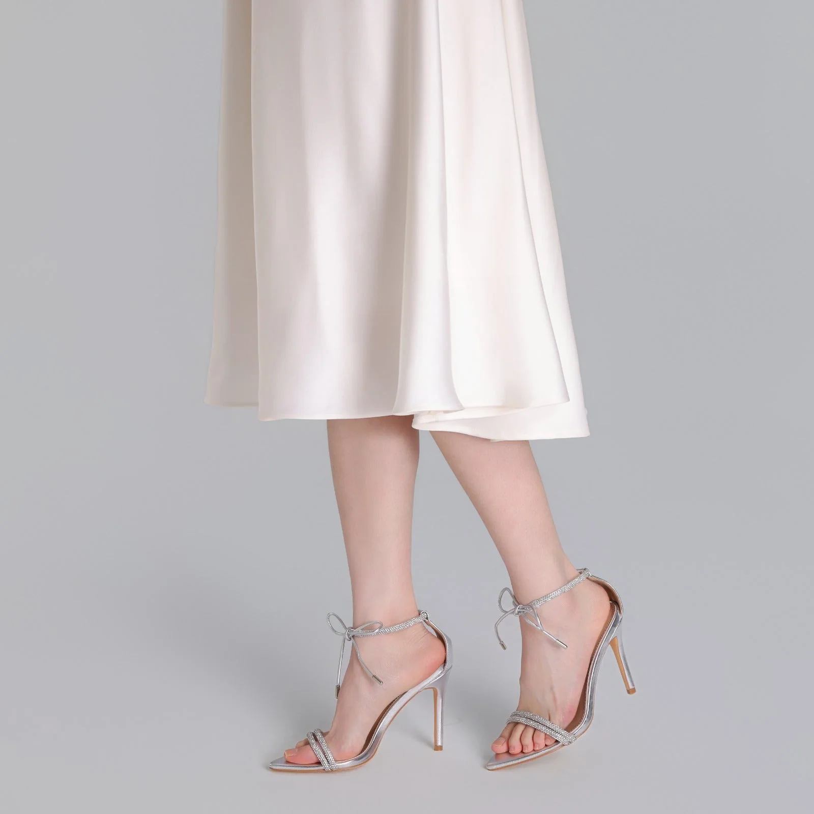 Silver Metallic Ankle Strap High Heel Sandals - Image 2