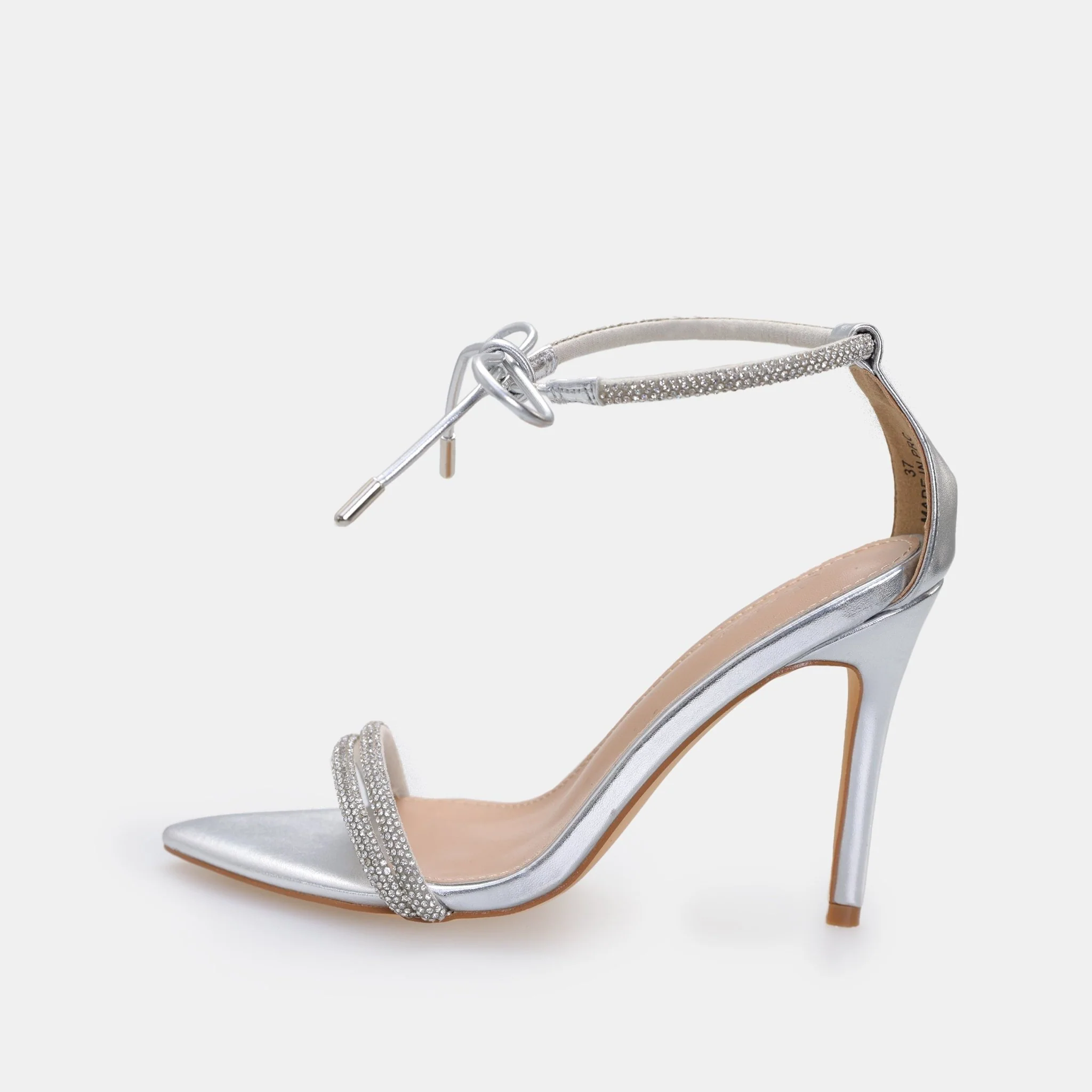 Silver Metallic Ankle Strap High Heel Sandals - Image 3