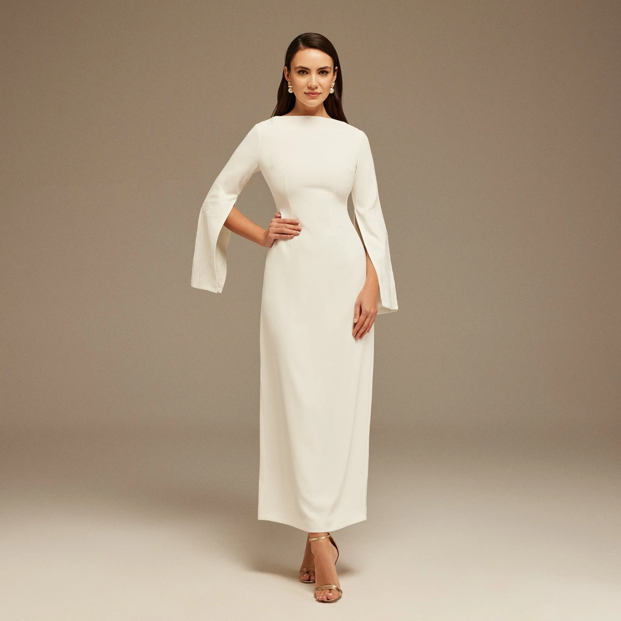 White Embroidered Sleeve Maxi Dress