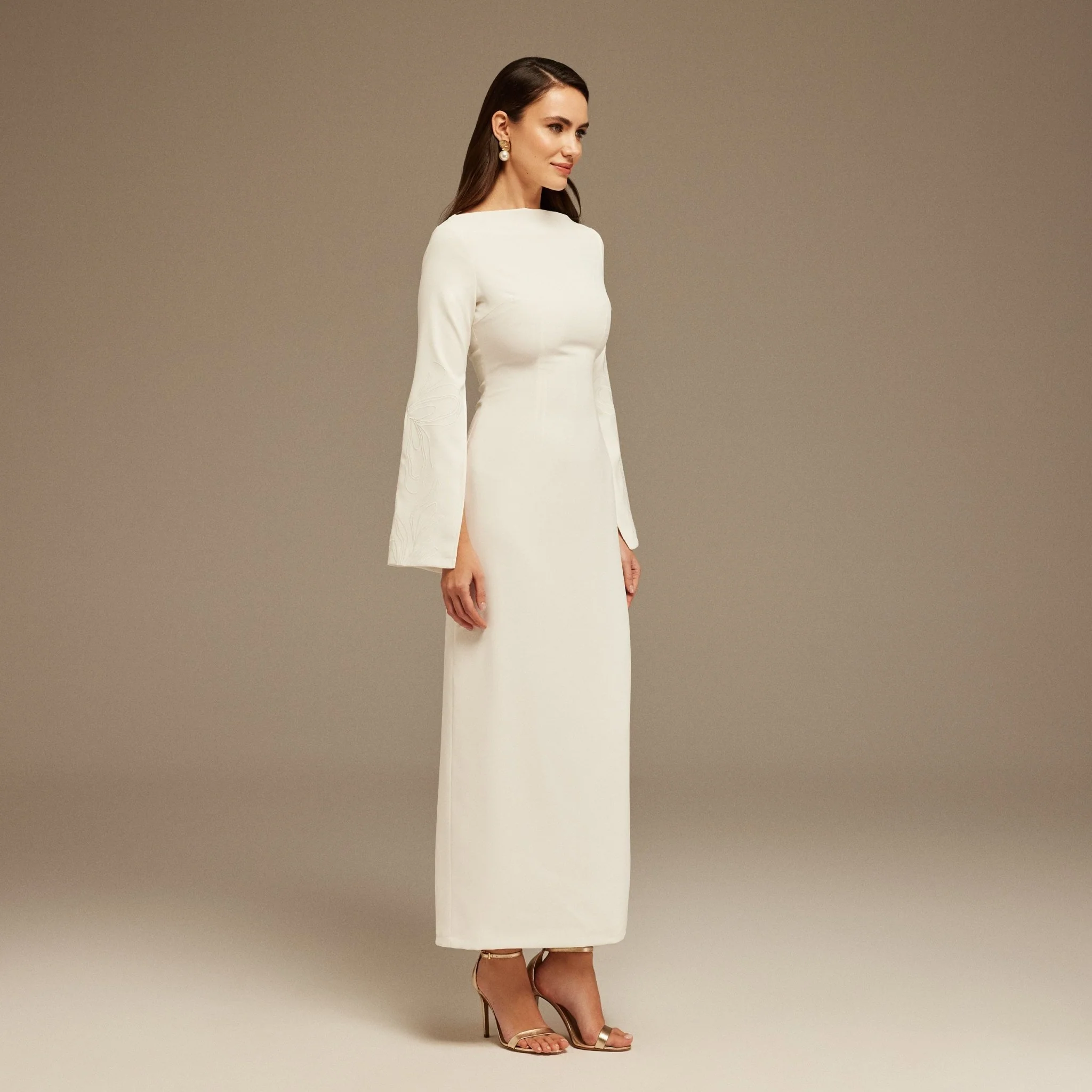 White Embroidered Sleeve Maxi Dress - Image 3