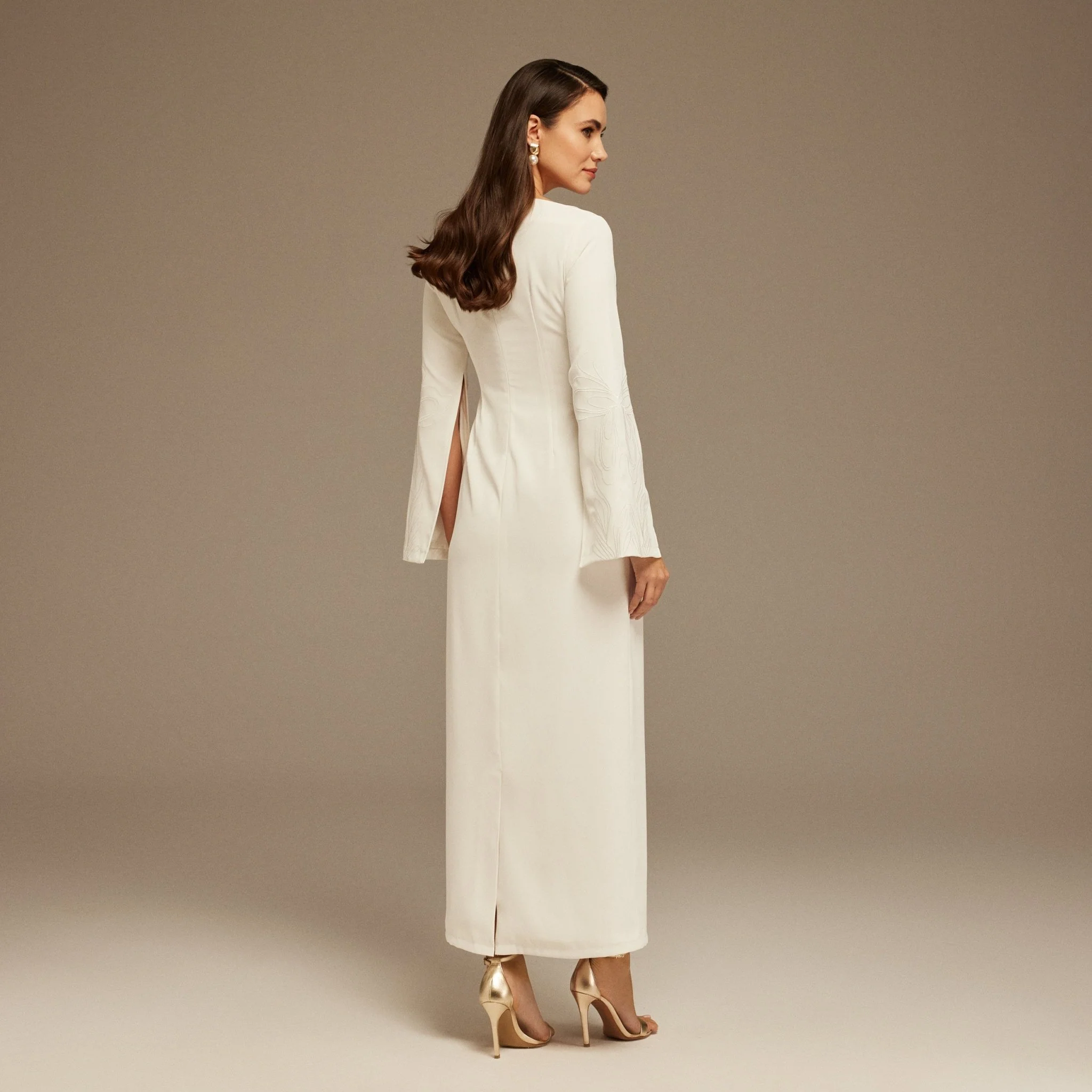 White Embroidered Sleeve Maxi Dress - Image 4