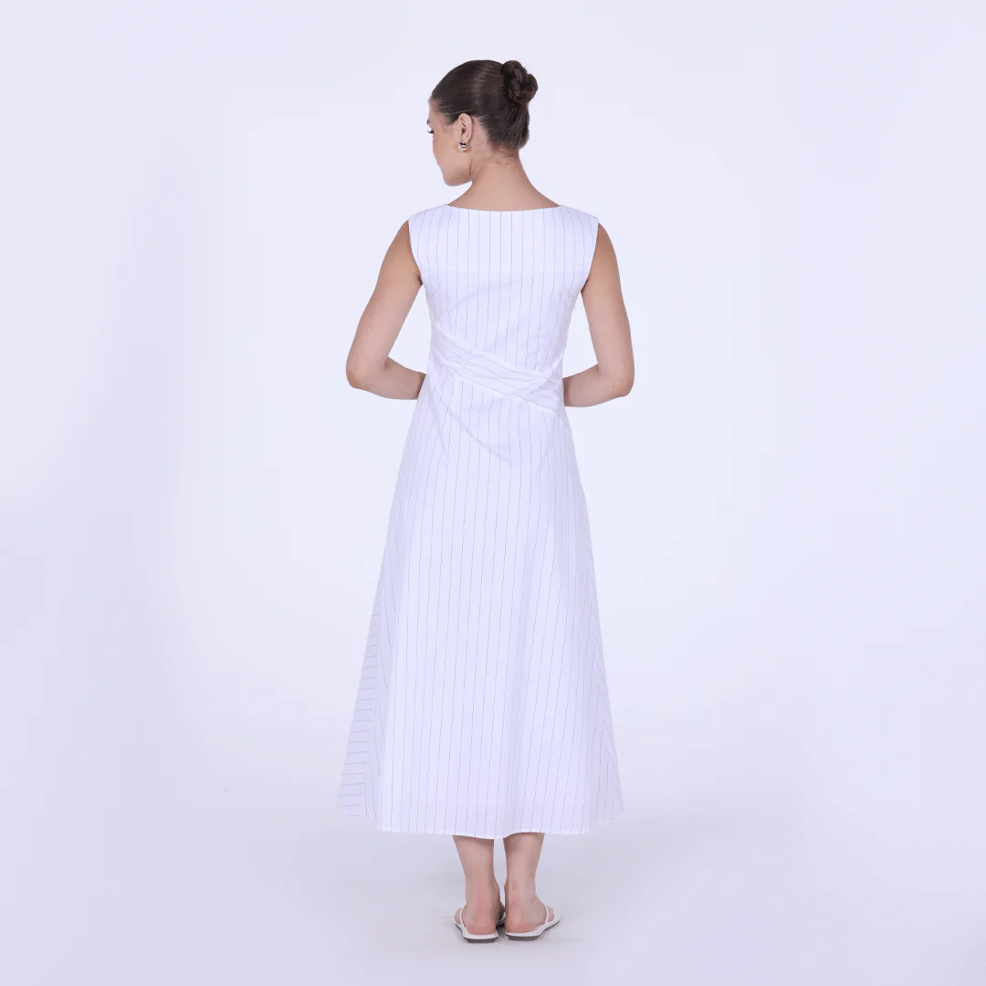 White Sleeveless Cotton Blended dress - Image 3