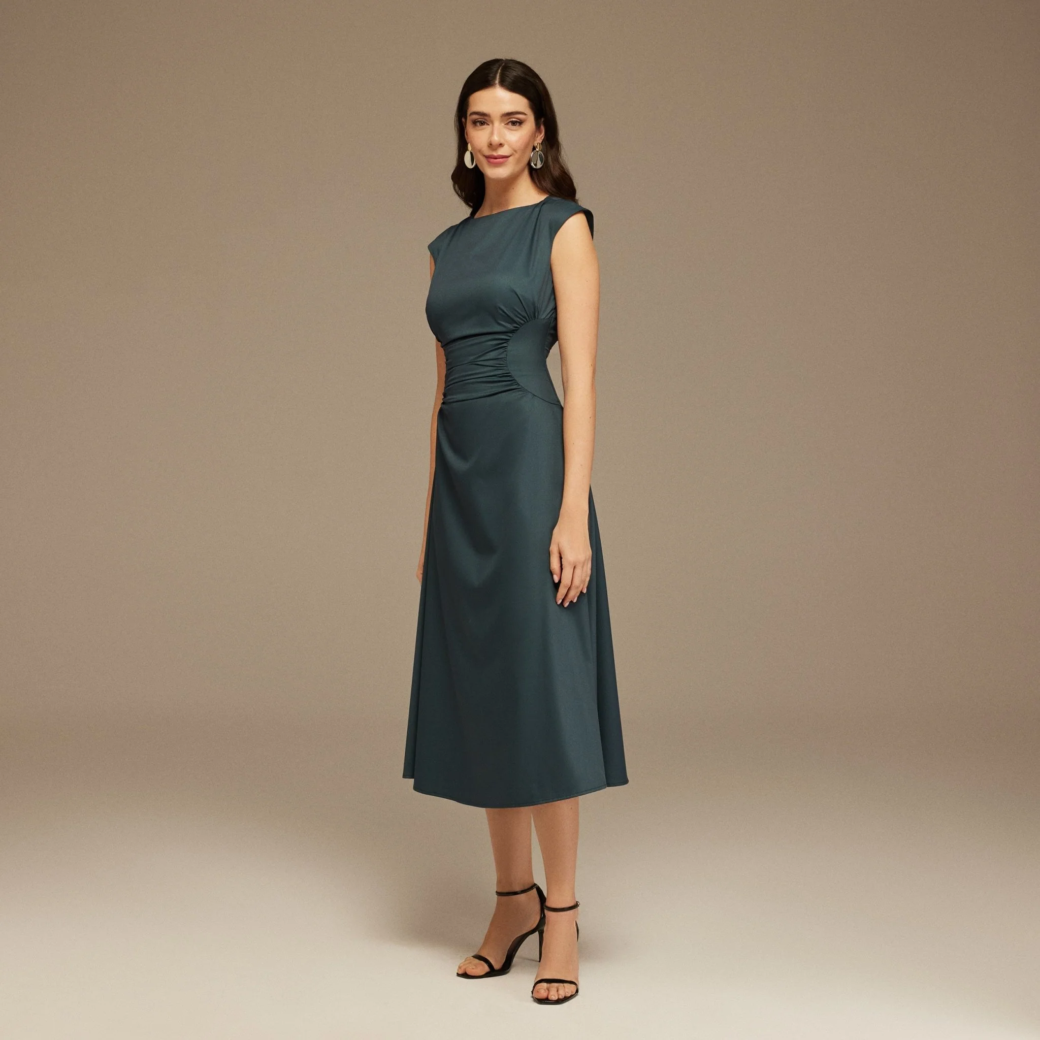 Dark Teal Sleeveless Maxi Dress With Gathered Waist - Image 2