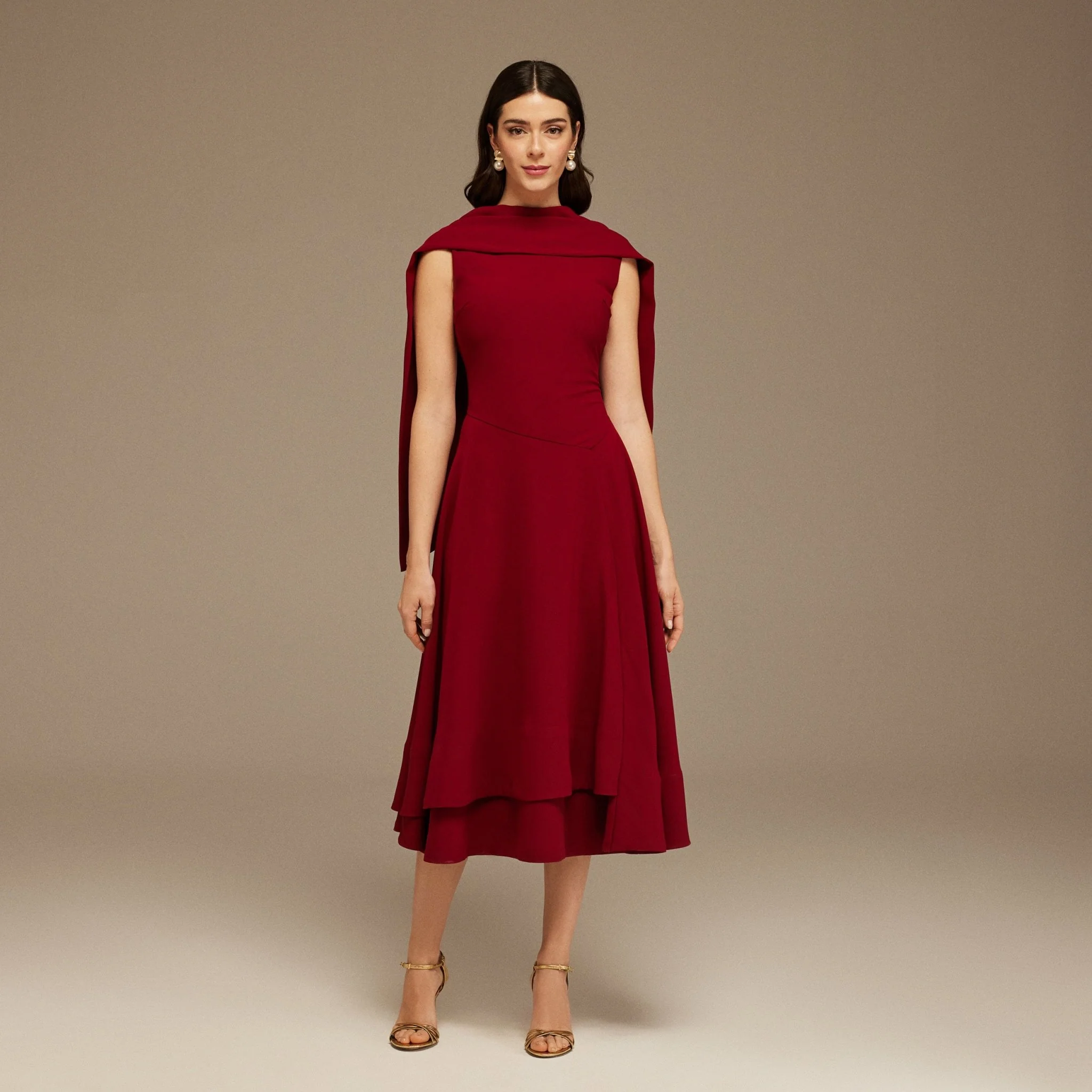Sleeveless Crepe Dress With Scarf