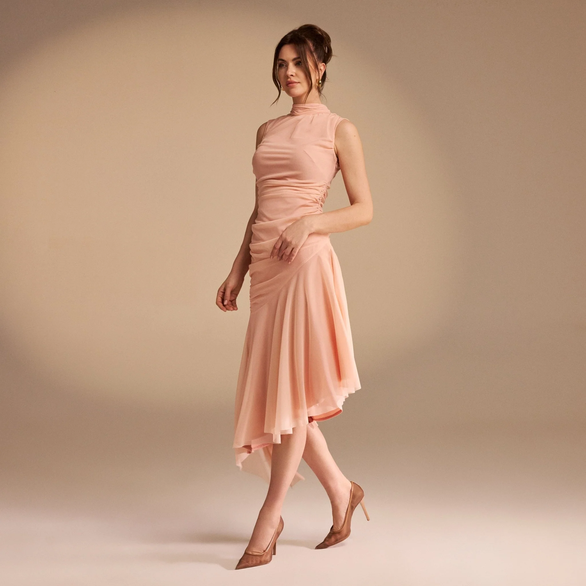 Sleeveless Ruched Ruffles Midi Dress - Image 2