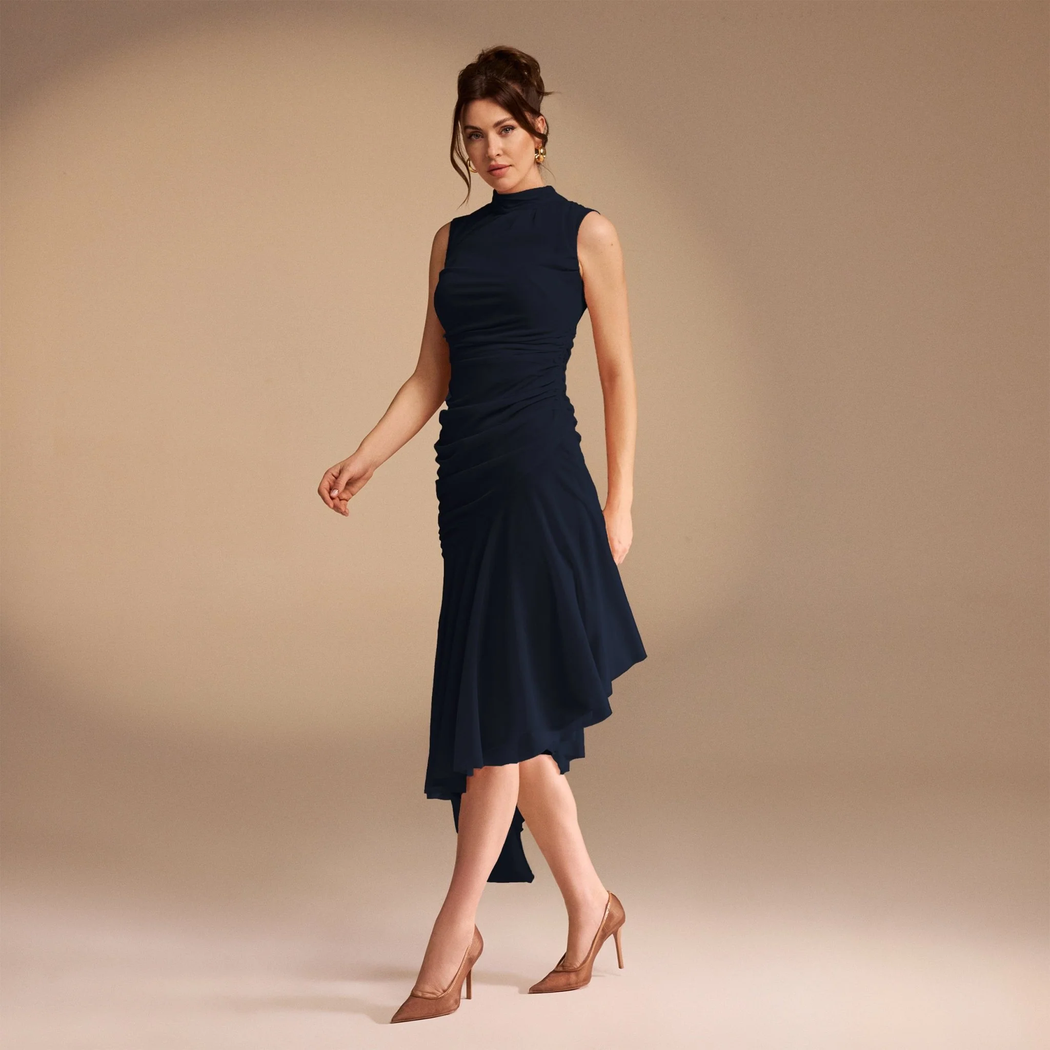 Sleeveless Ruched Ruffles Midi Dress - Image 2