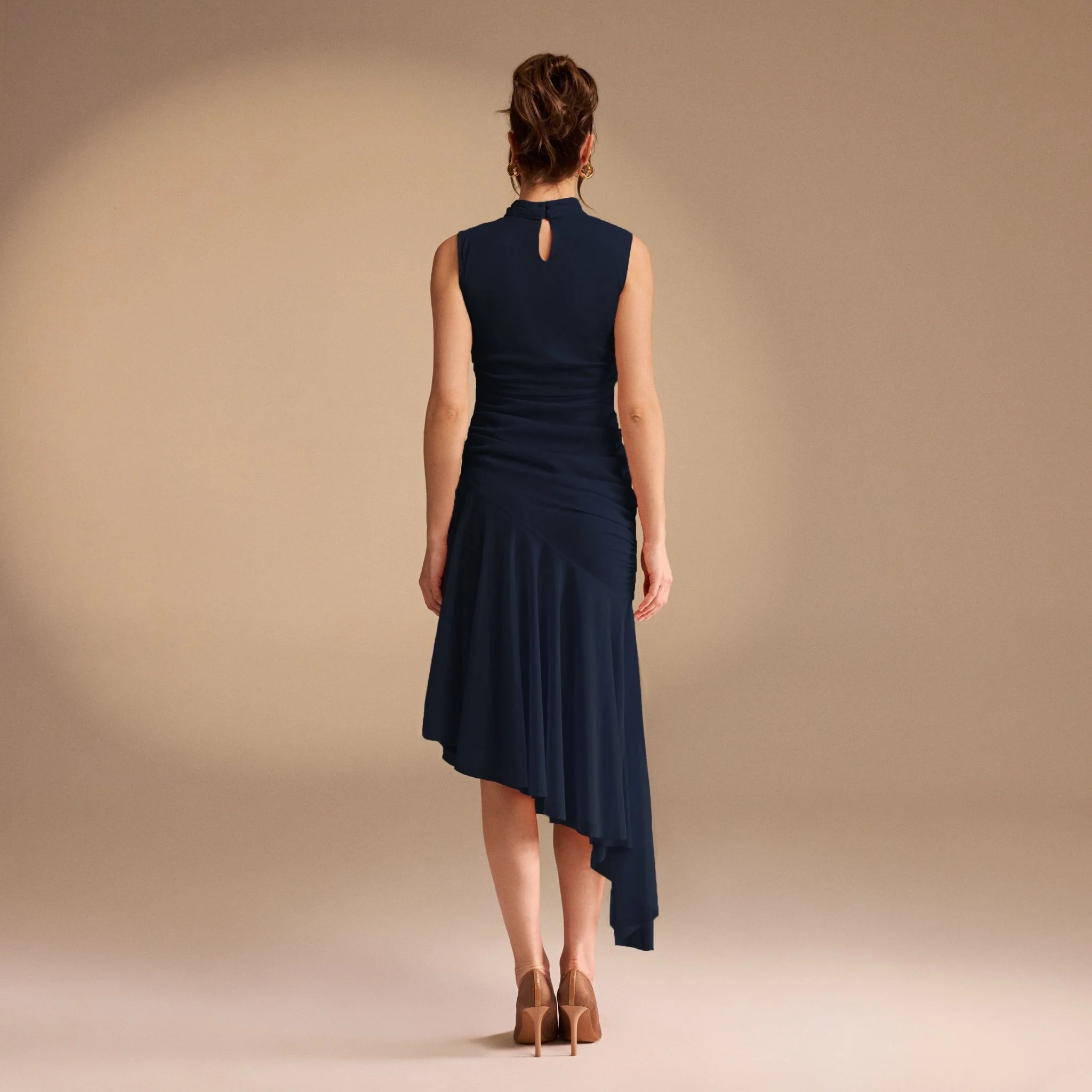 Sleeveless Ruched Ruffles Midi Dress - Image 3