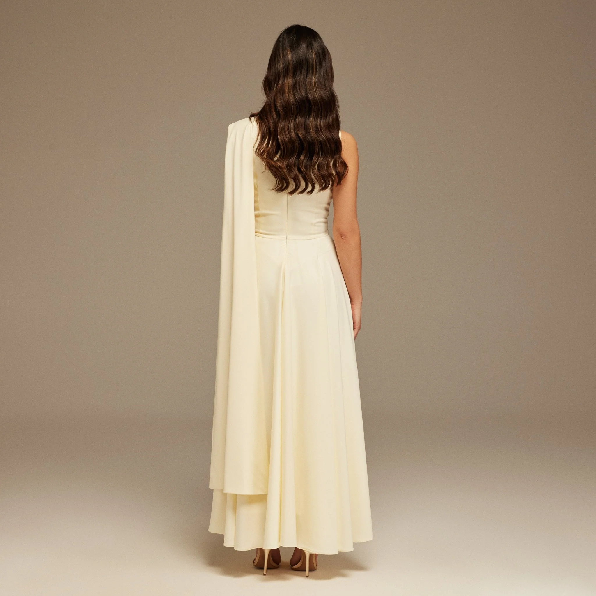 Ivory Sleeveless Satin Maxi Dress With Scarf - Image 4