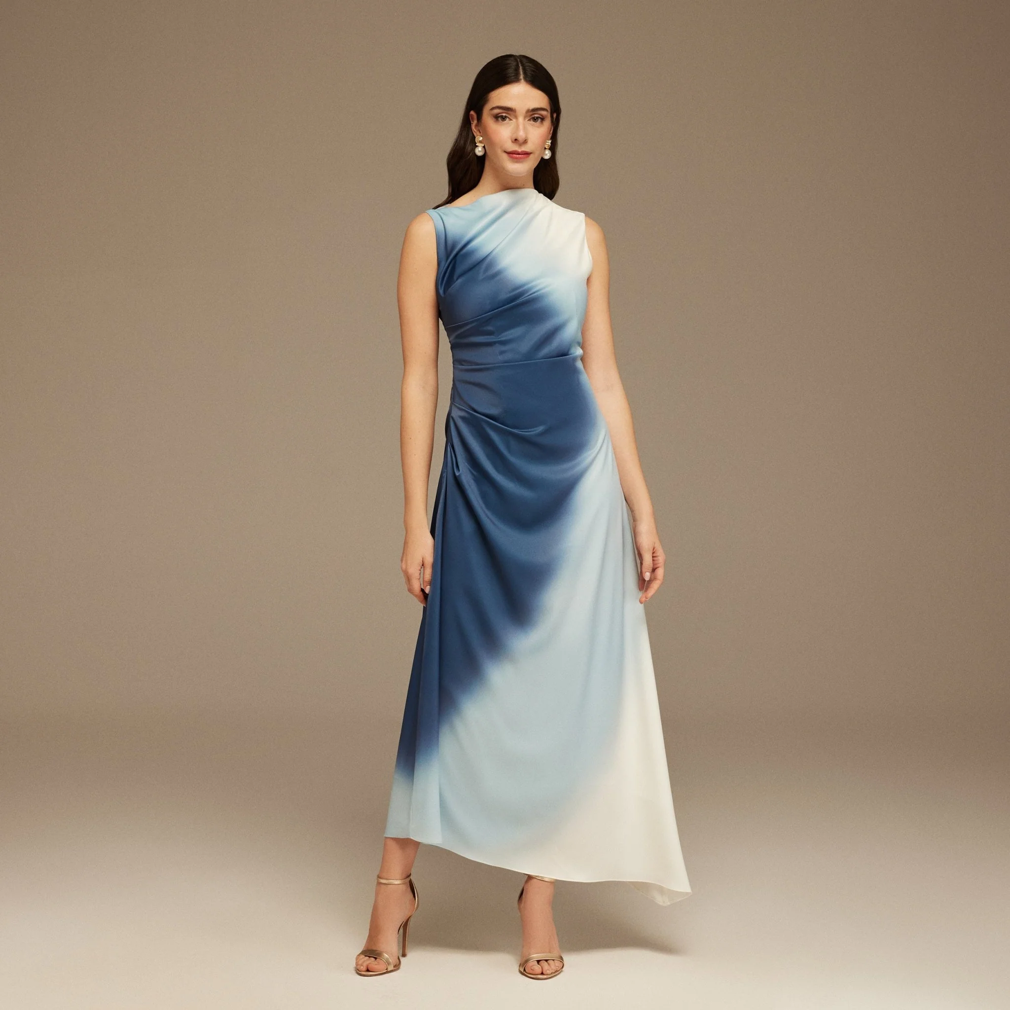 Ombre Sleeveless Gathered Waist Maxi Dress