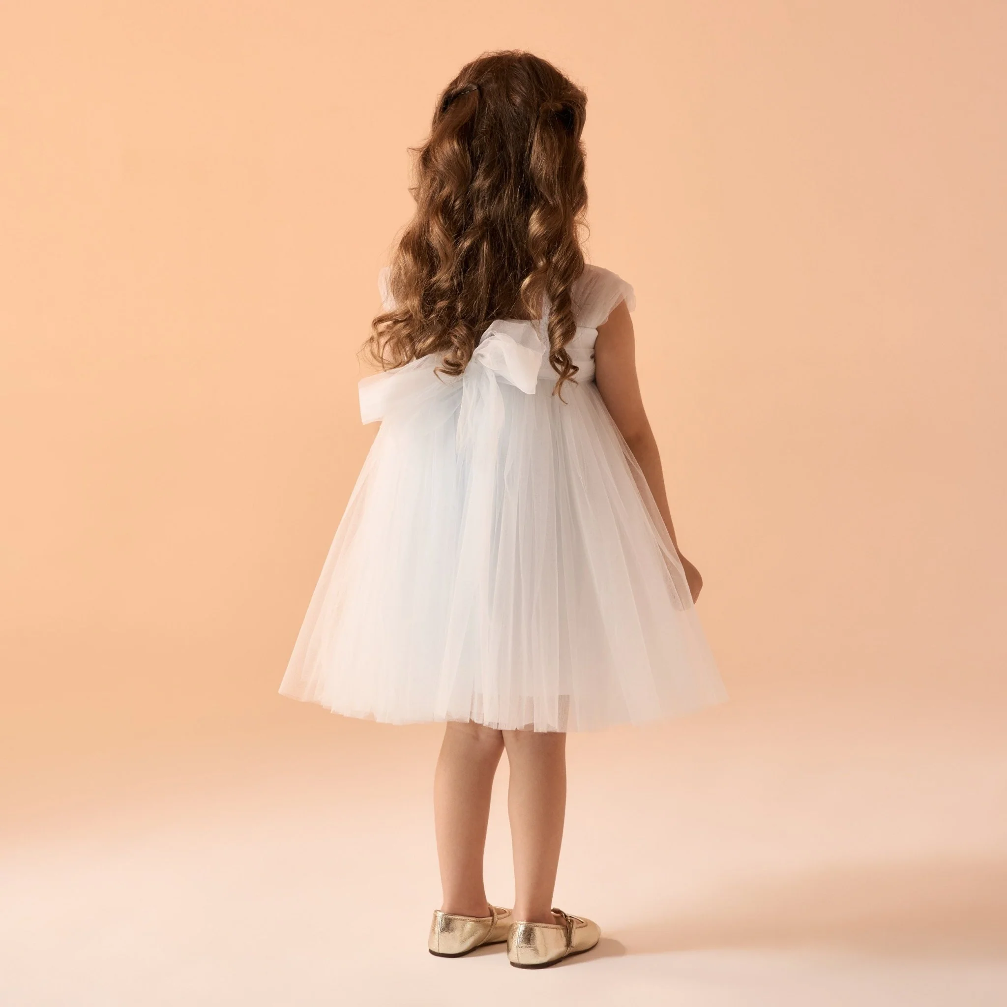 Off White Sleeveless Tulle Dress With Flowers - Image 4