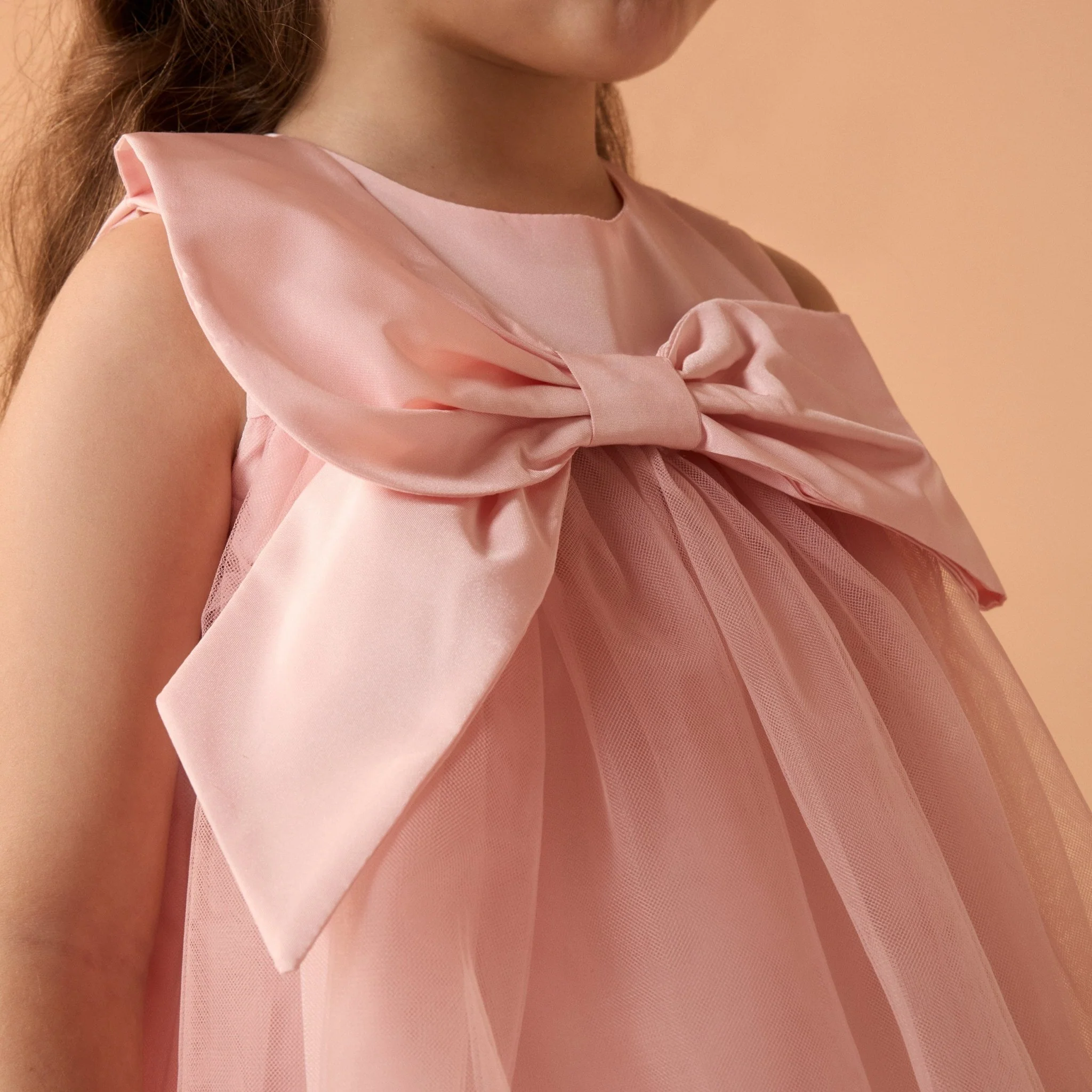 Pink Sleeveless Taffeta Dress with Bow - Image 3
