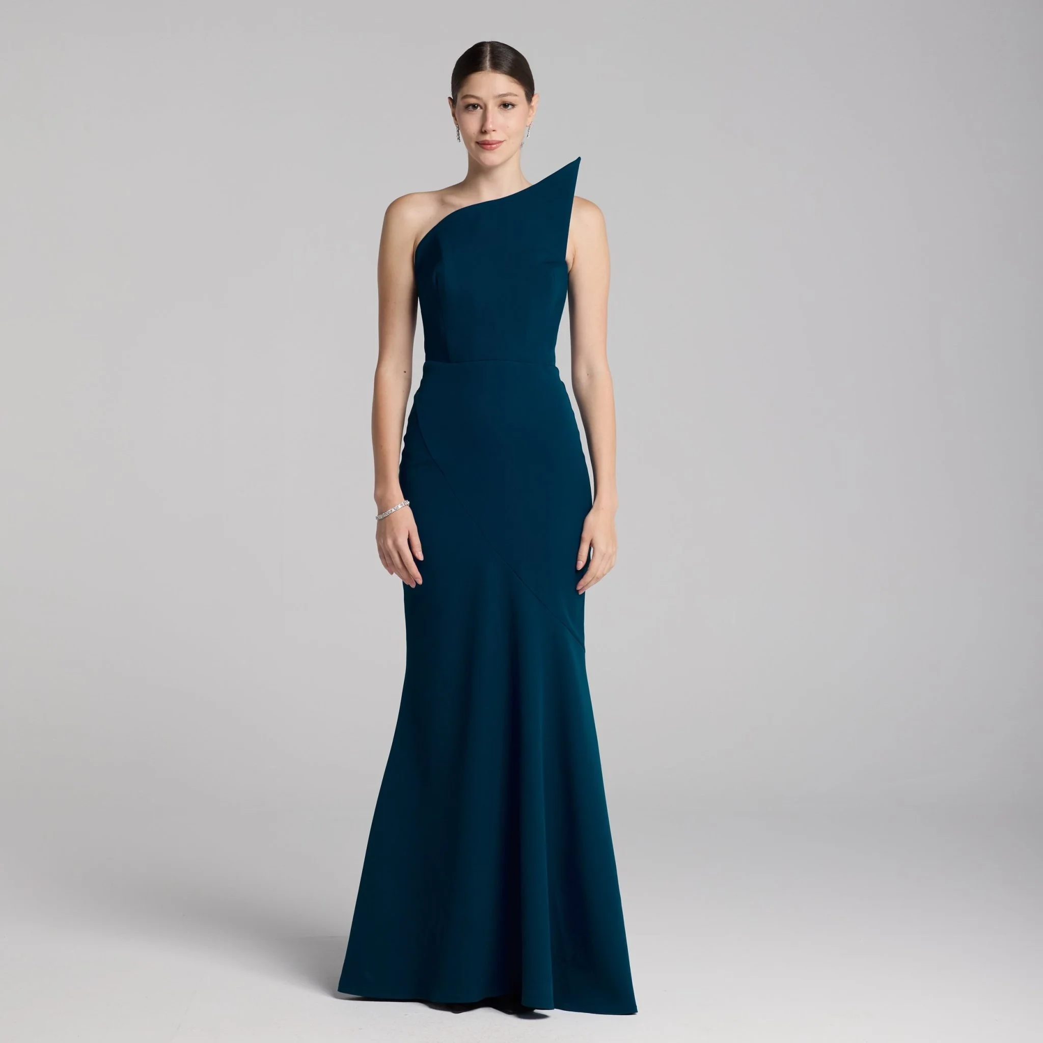 Blue Strapless Mermaid Crepe Maxi Dress