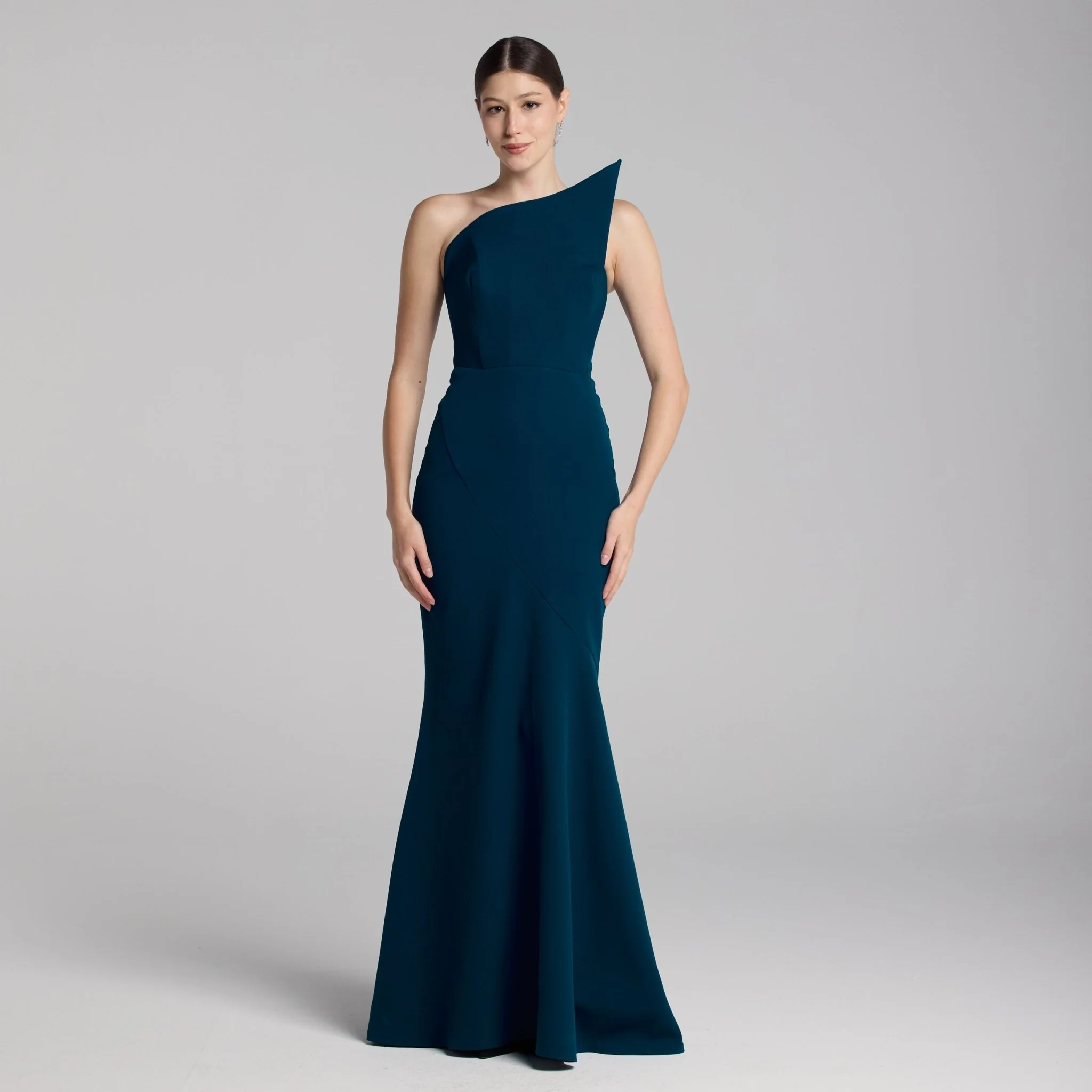 Blue Strapless Mermaid Crepe Maxi Dress - Image 2
