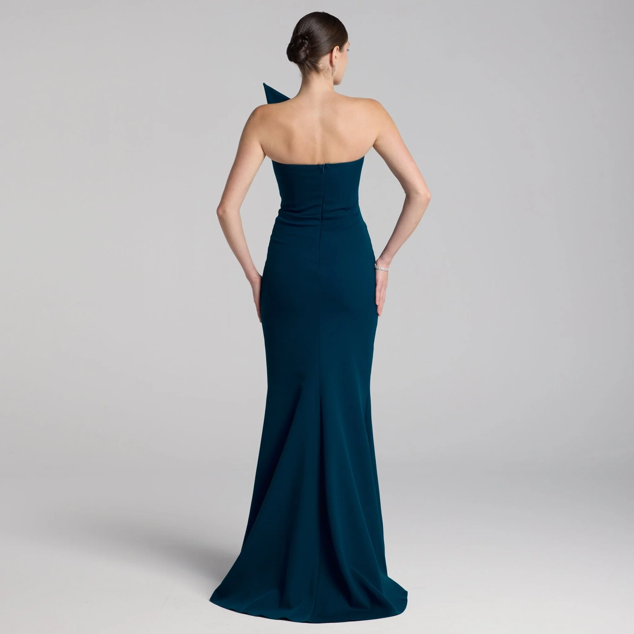 Blue Strapless Mermaid Crepe Maxi Dress - Image 4