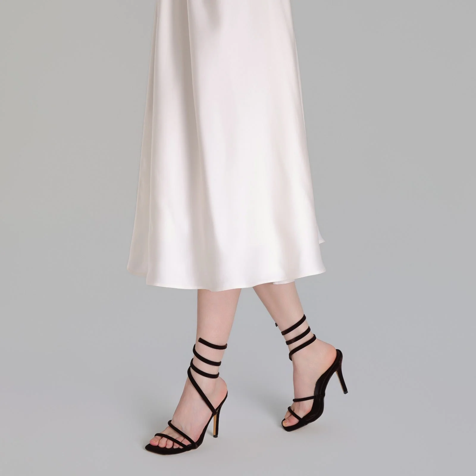 Tan Velvet Spiral Strap High Heel Sandals - Image 3