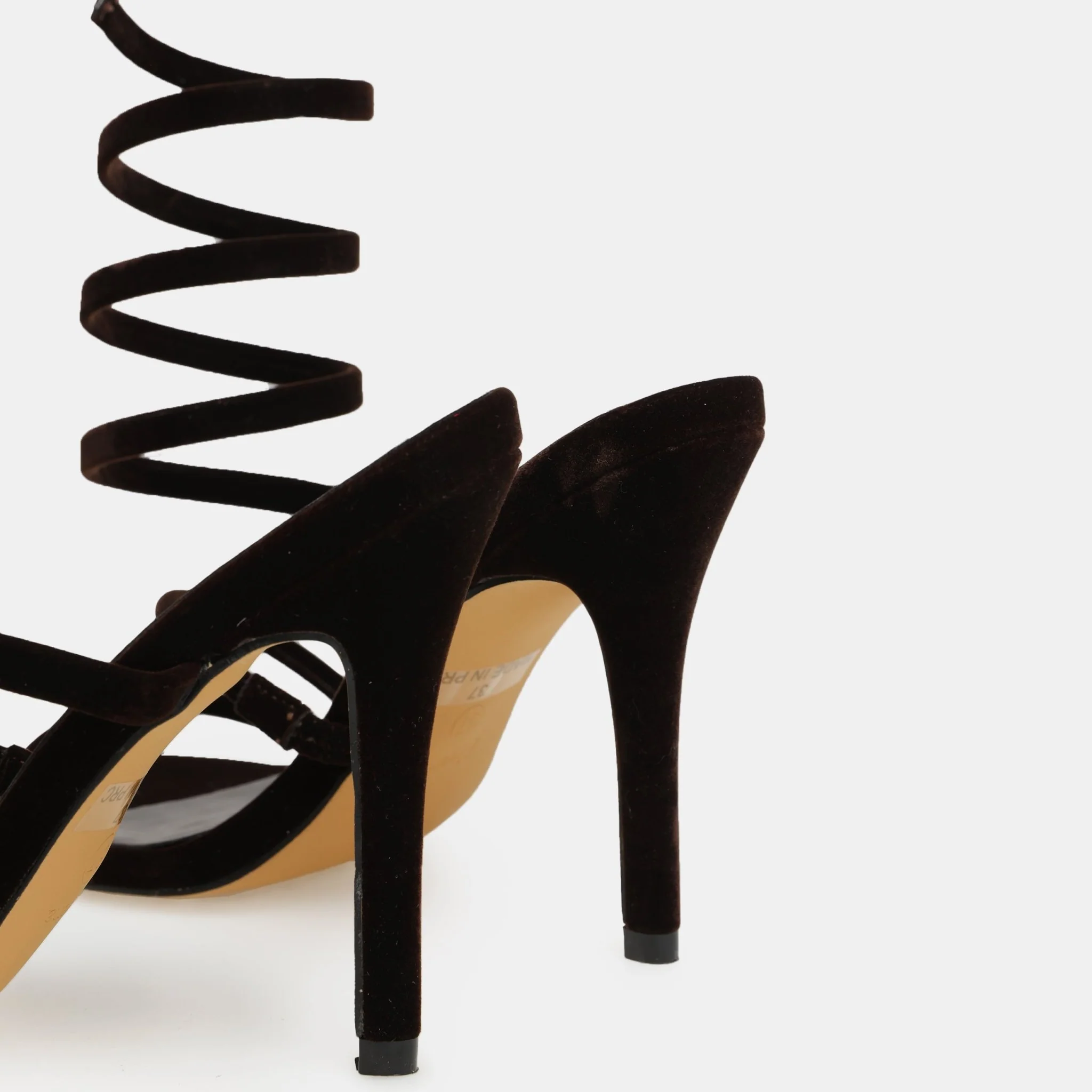 Tan Velvet Spiral Strap High Heel Sandals - Image 4
