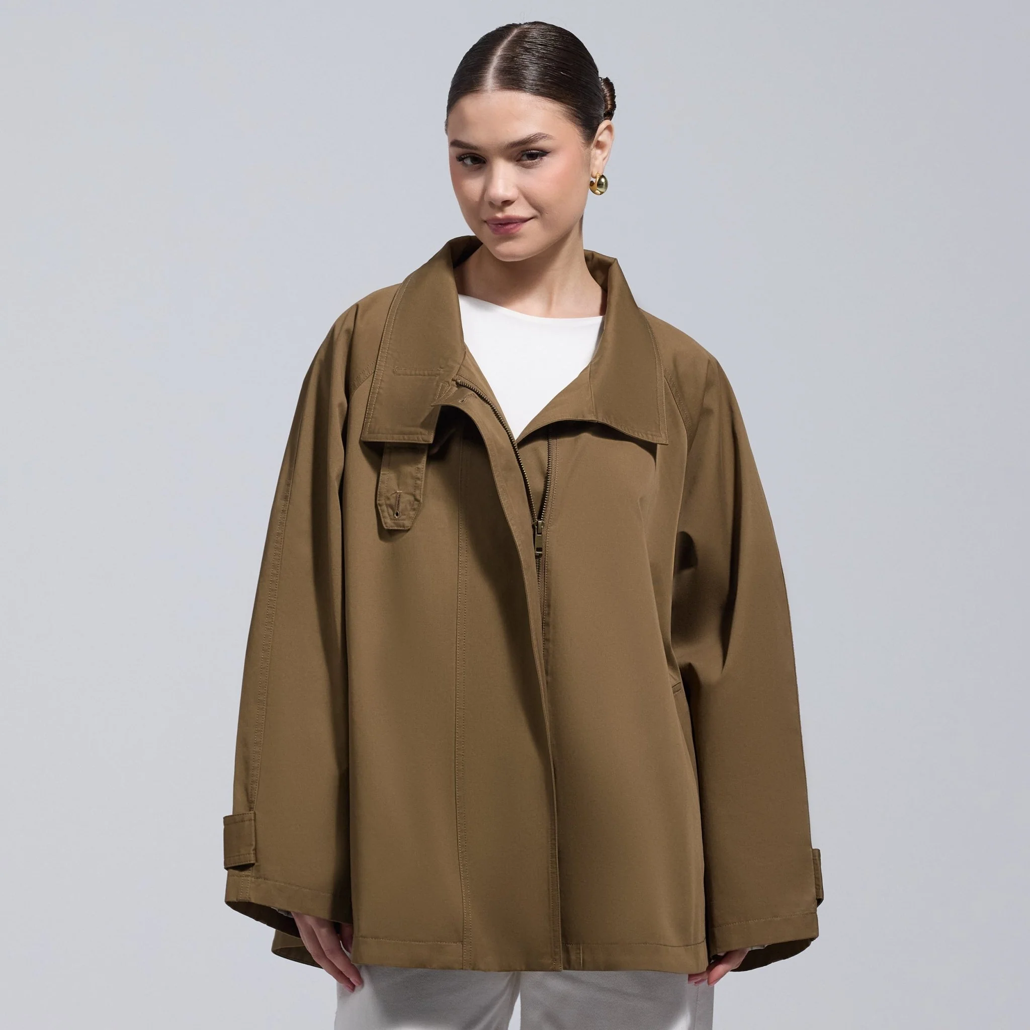 Camel Twill Cape Trench Coat