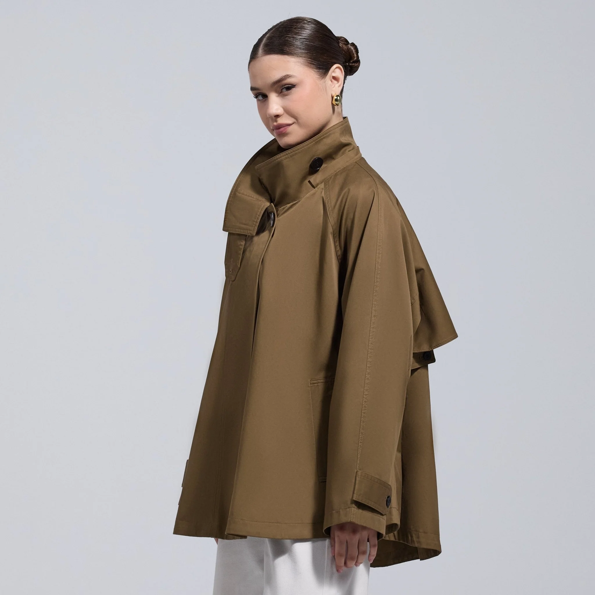 Camel Twill Cape Trench Coat - Image 4