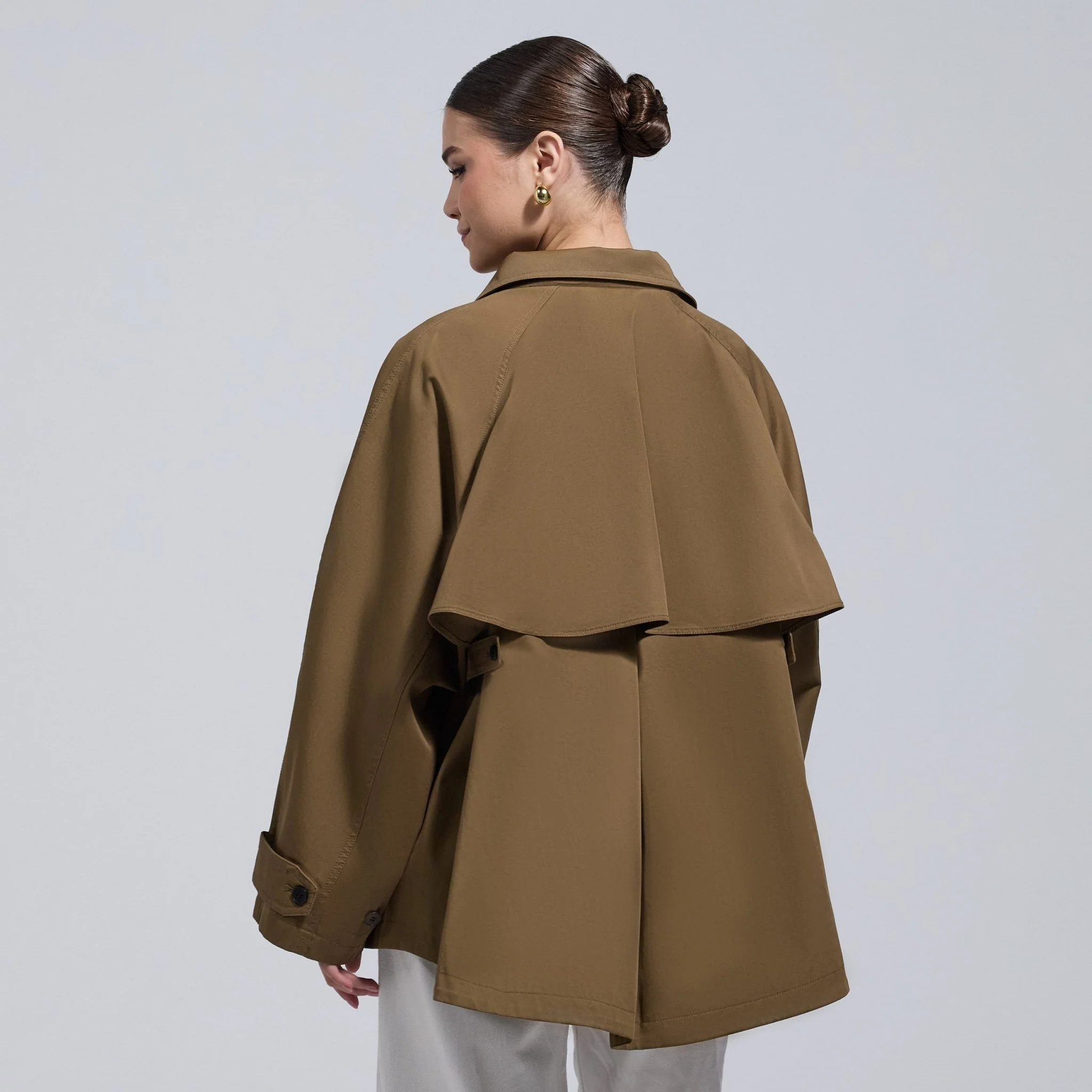 Camel Twill Cape Trench Coat - Image 6