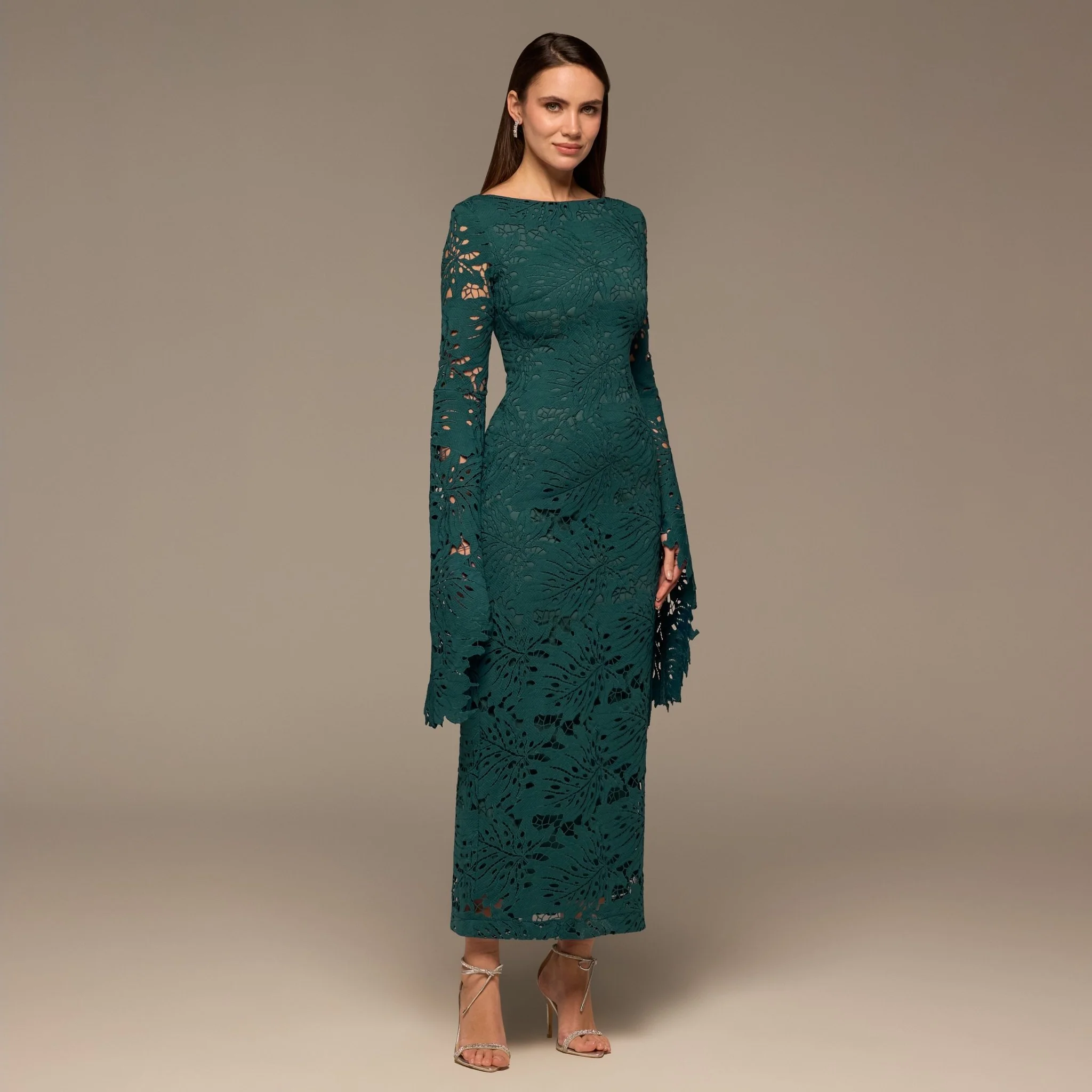 Teal Lace Long Sleeve Maxi Dress - Image 2