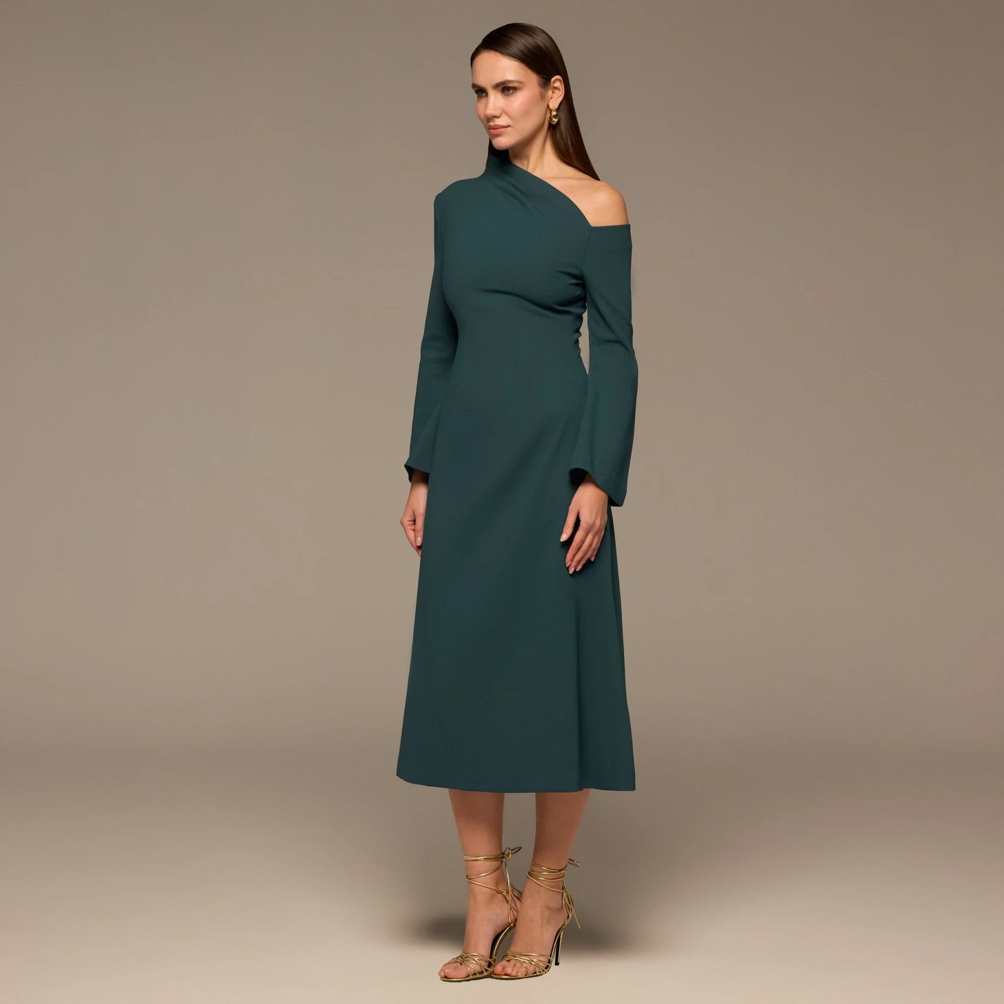Teal Bare Shoulder Crepe Midi Dress - Image 2