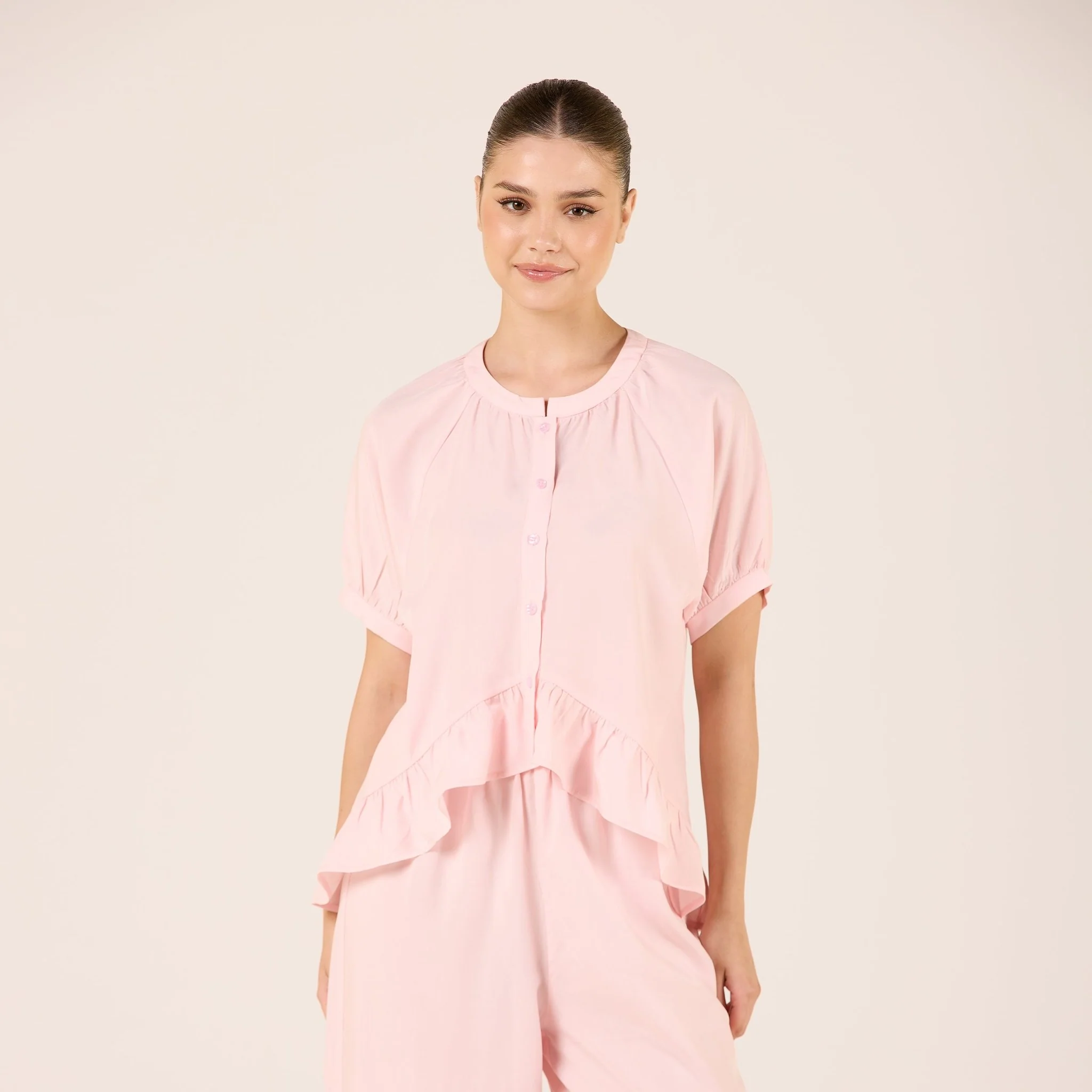 Tencel Plaid Short Balloon Sleeve Shirt - Image 6