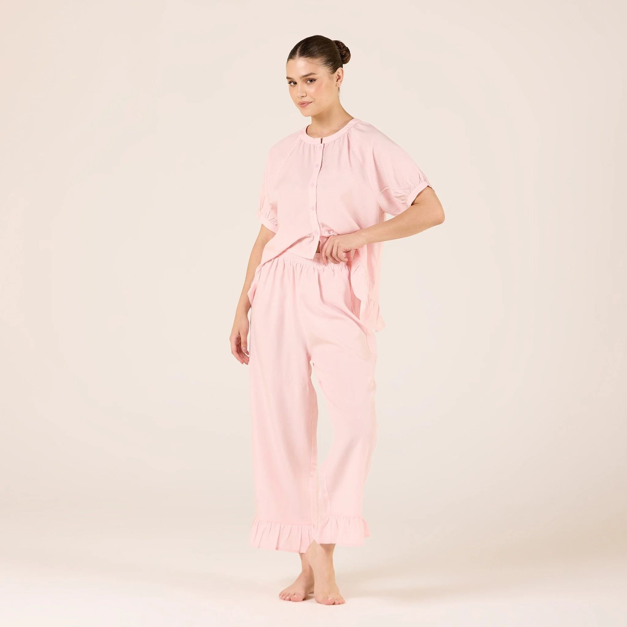 Tencel Plaid Short Balloon Sleeve Shirt - Image 8
