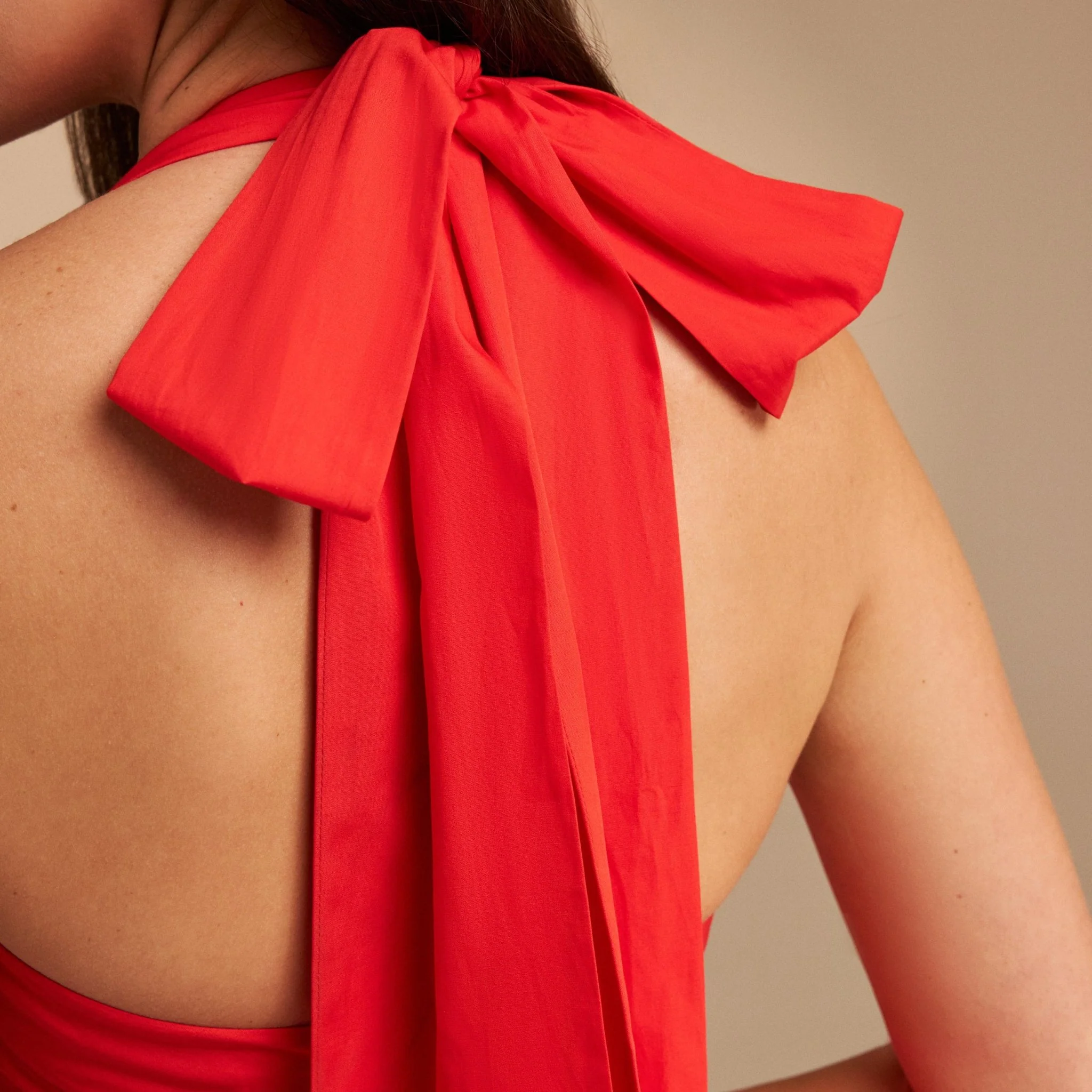 Tie Halter Neck A-Line Poplin Midi Dress - Image 5