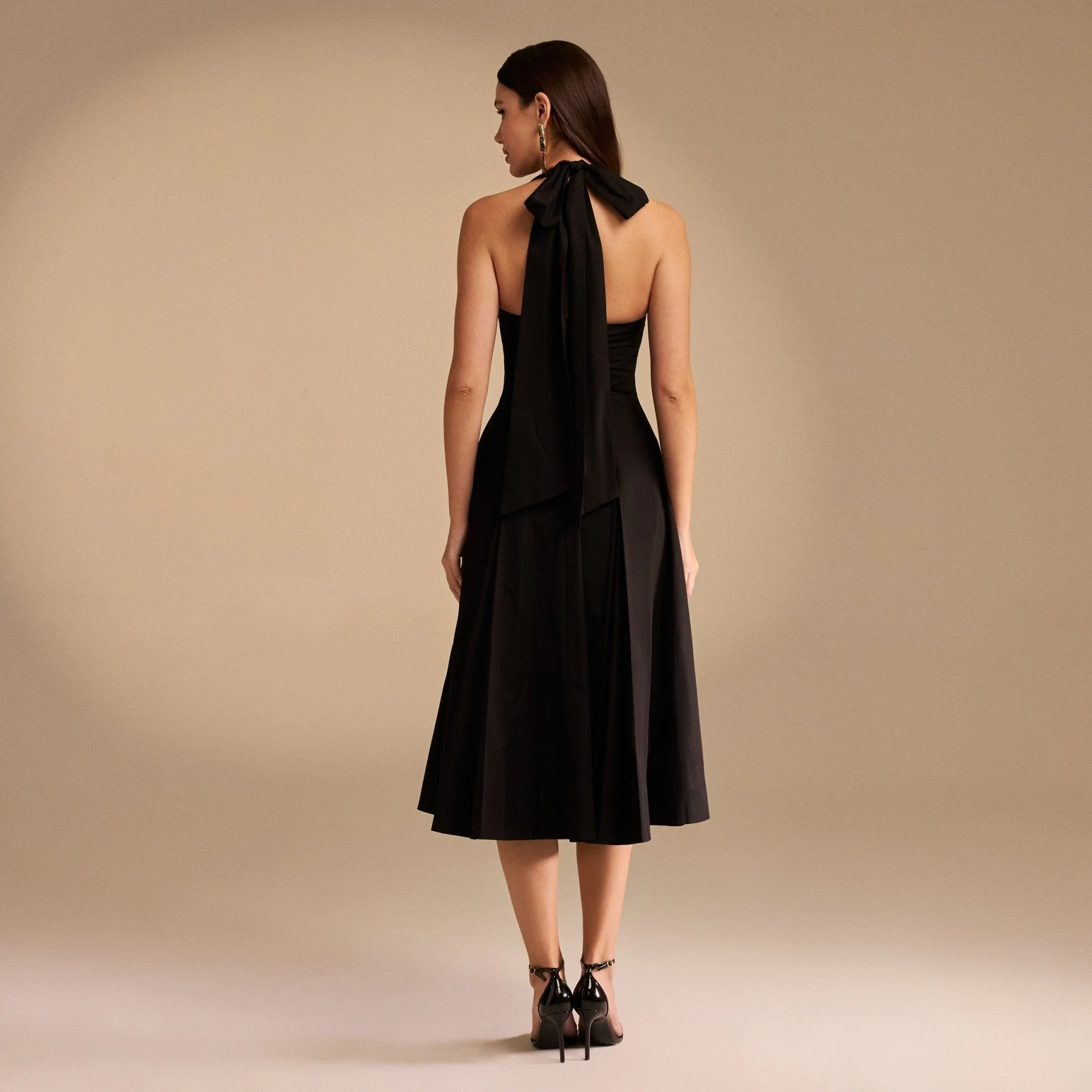 Tie Halter Neck A-Line Poplin Midi Dress - Image 8