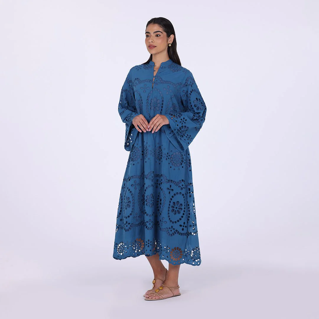 Tonal cotton Wide sleeve midi dress