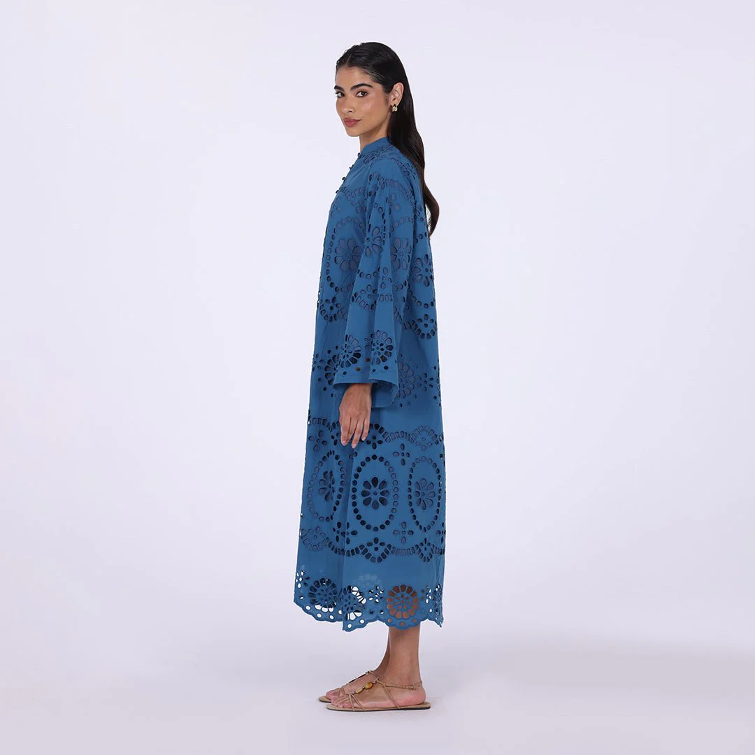Tonal cotton Wide sleeve midi dress - Image 2