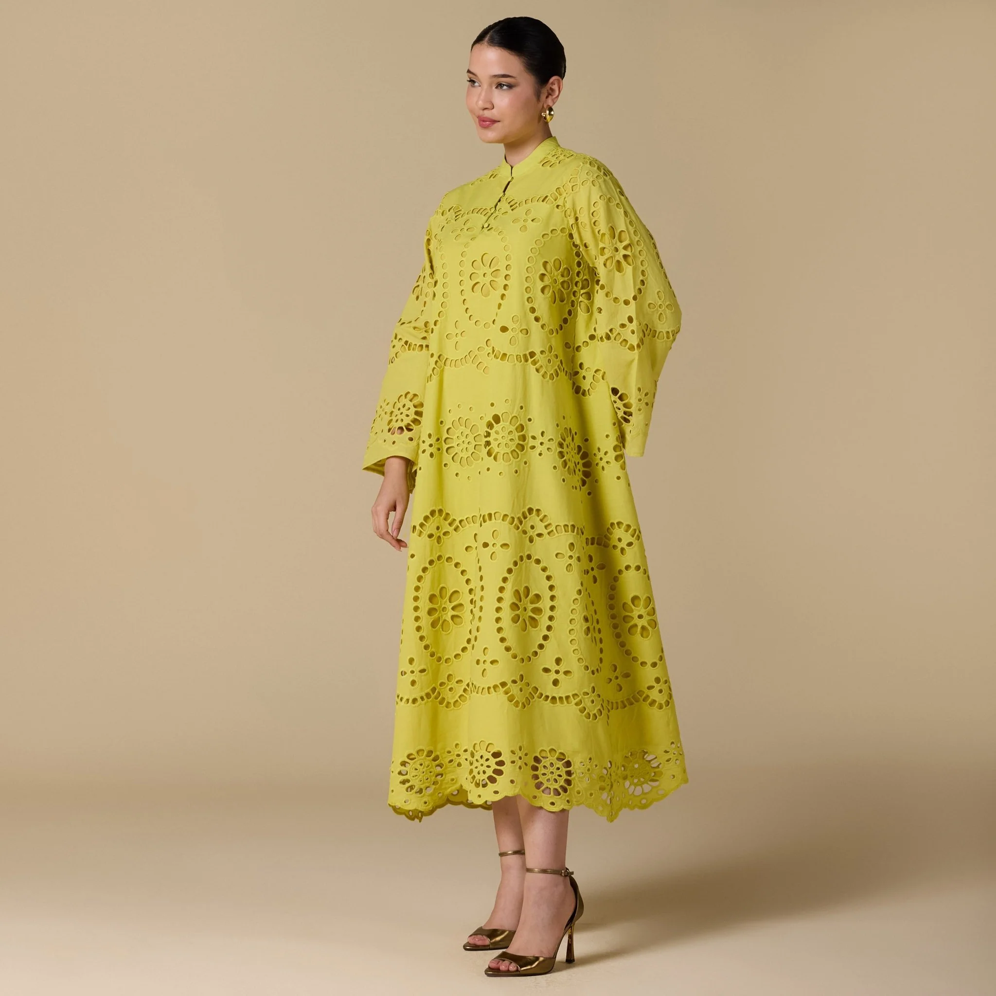 Tonal cotton Wide sleeve midi dress - Image 5