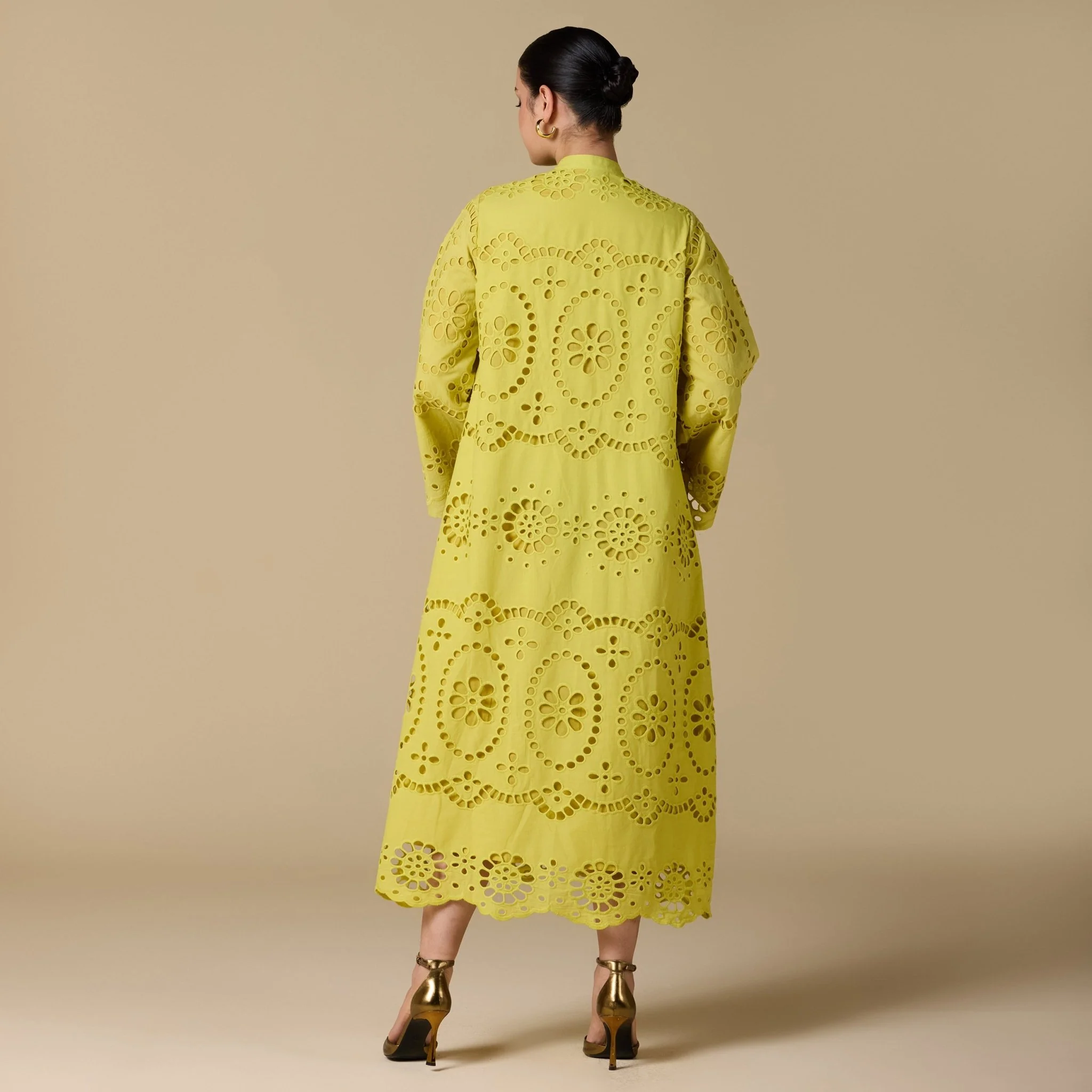 Tonal cotton Wide sleeve midi dress - Image 7