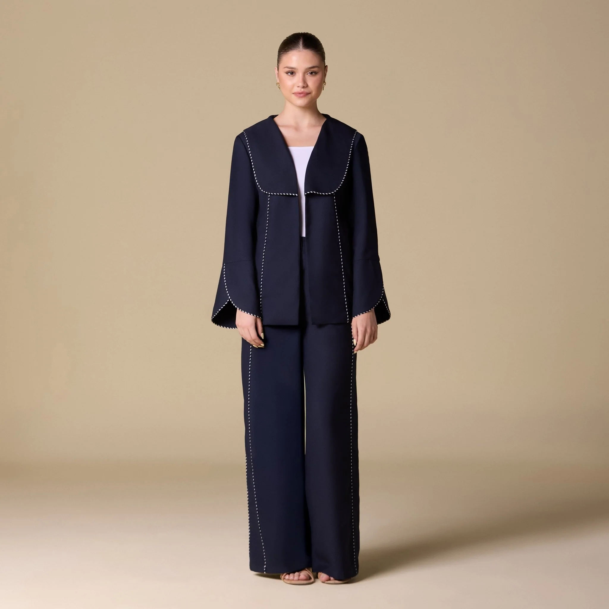 Twill Wide Leg Trim Pants - Image 2