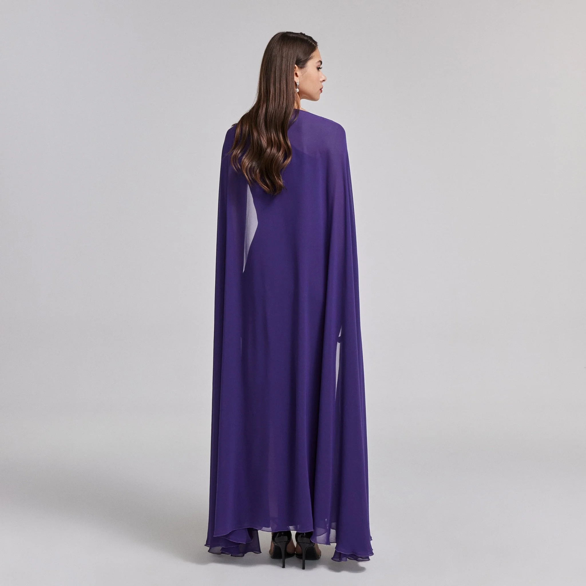 Velvet Maxi Dress with Chiffon Cape - Image 4