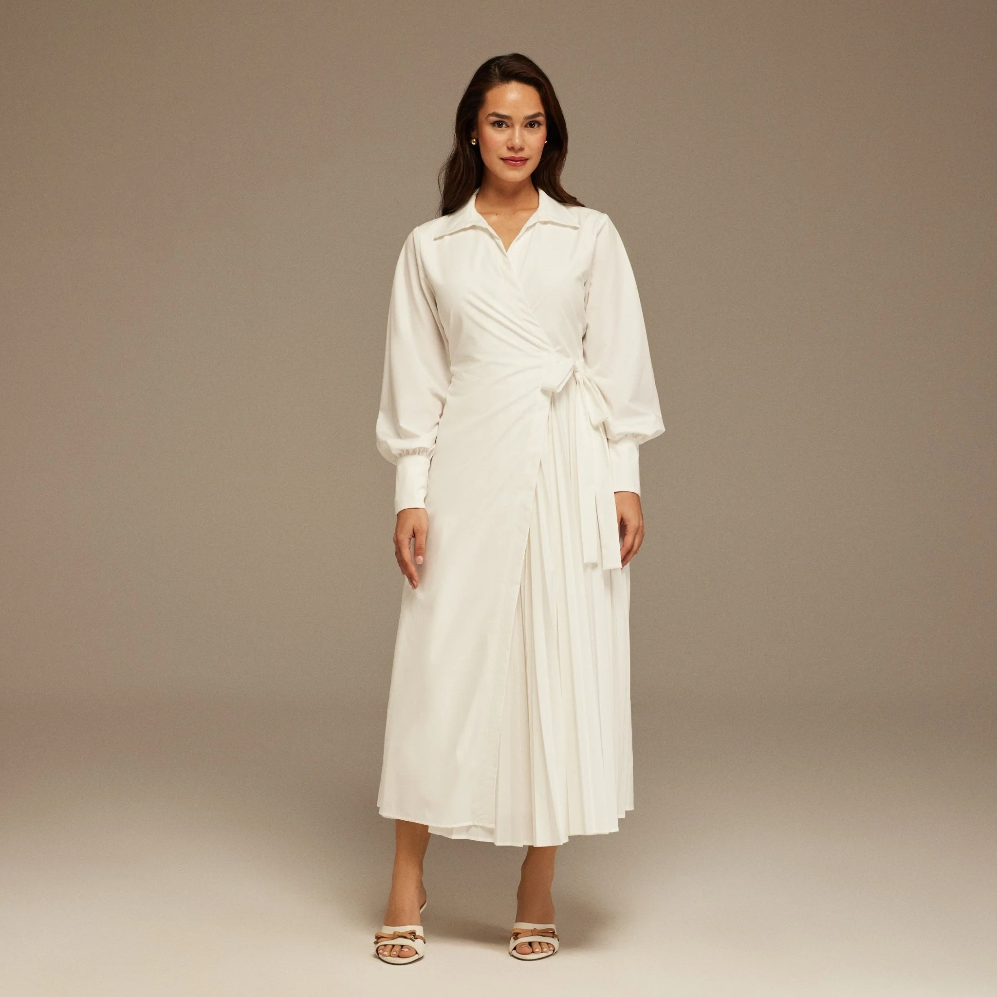 White Warped Dress Poplin With Pleats