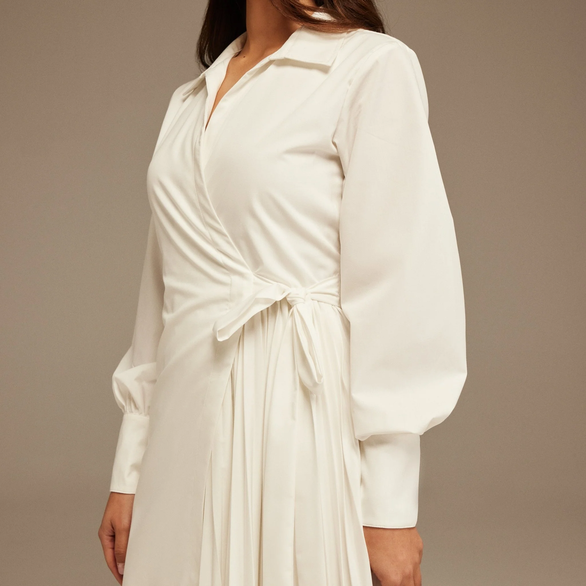 White Warped Dress Poplin With Pleats - Image 3