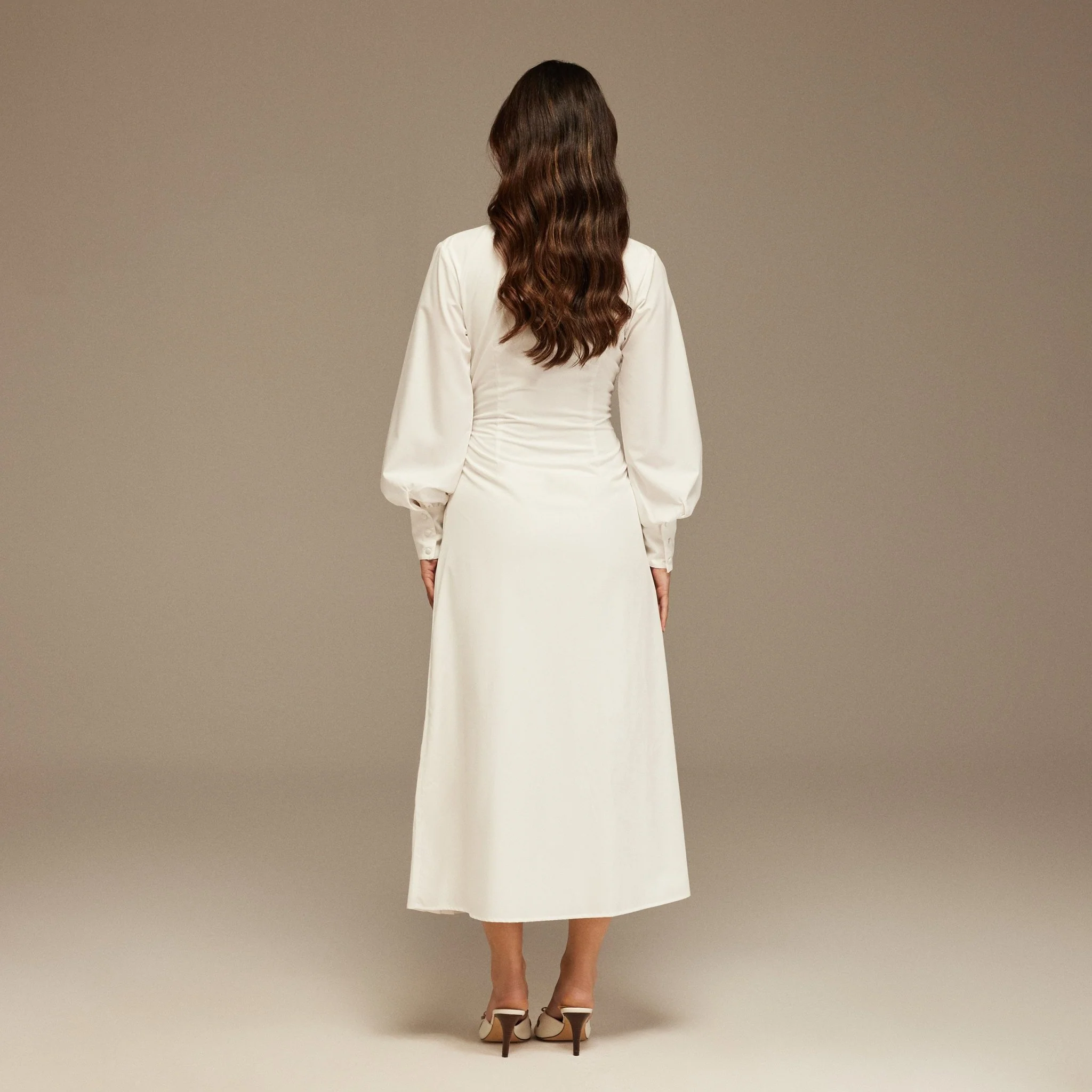 White Warped Dress Poplin With Pleats - Image 4