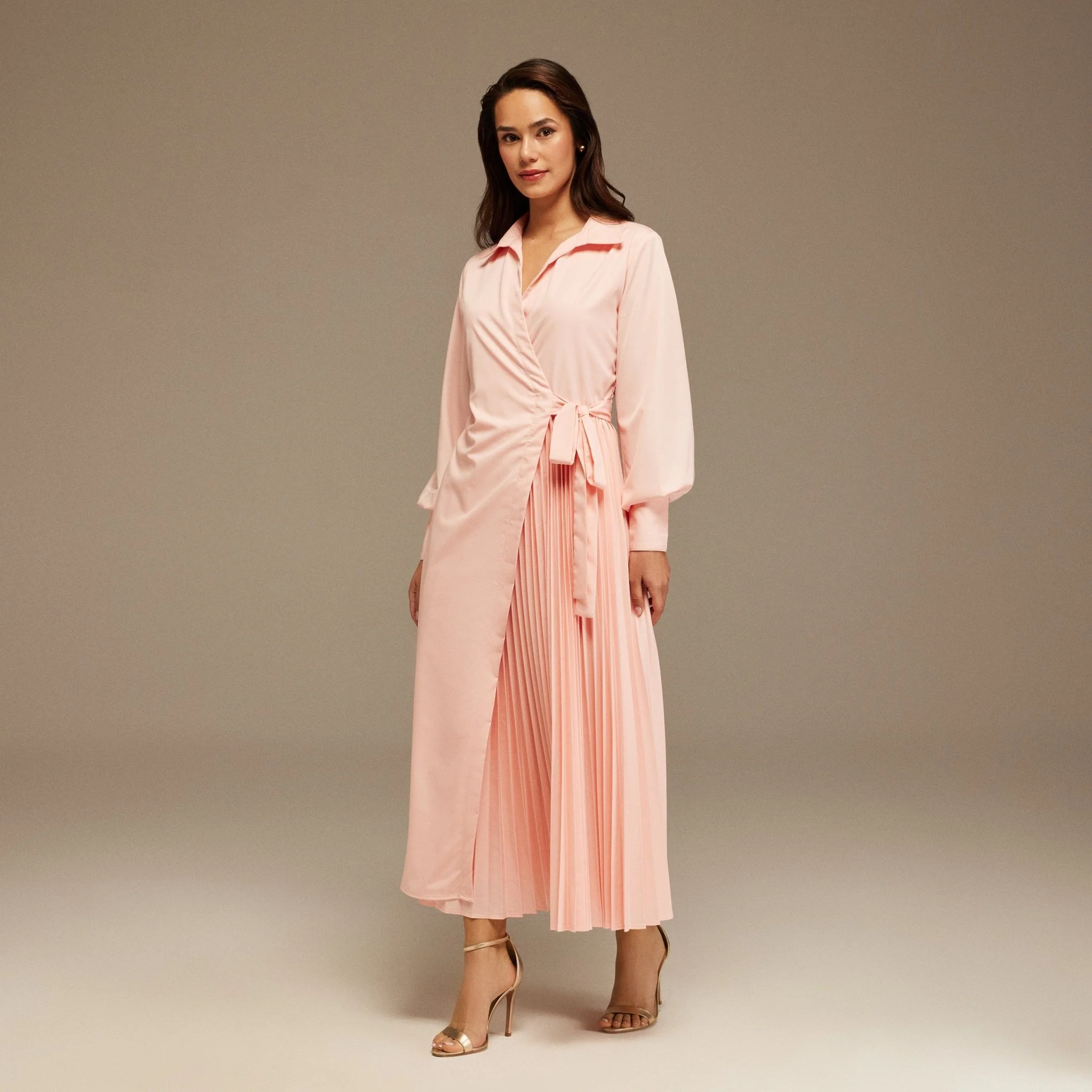 Pink Warped Dress Poplin With Pleats - Image 2