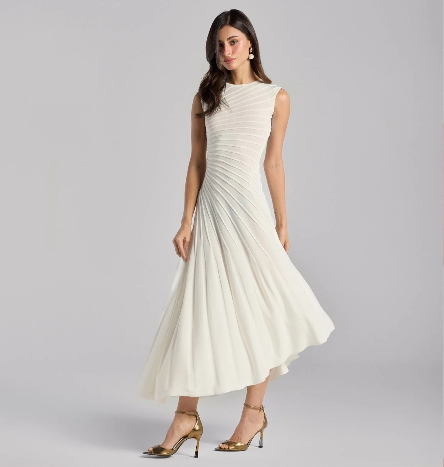 White Asymmetric Knit Midi Dress
