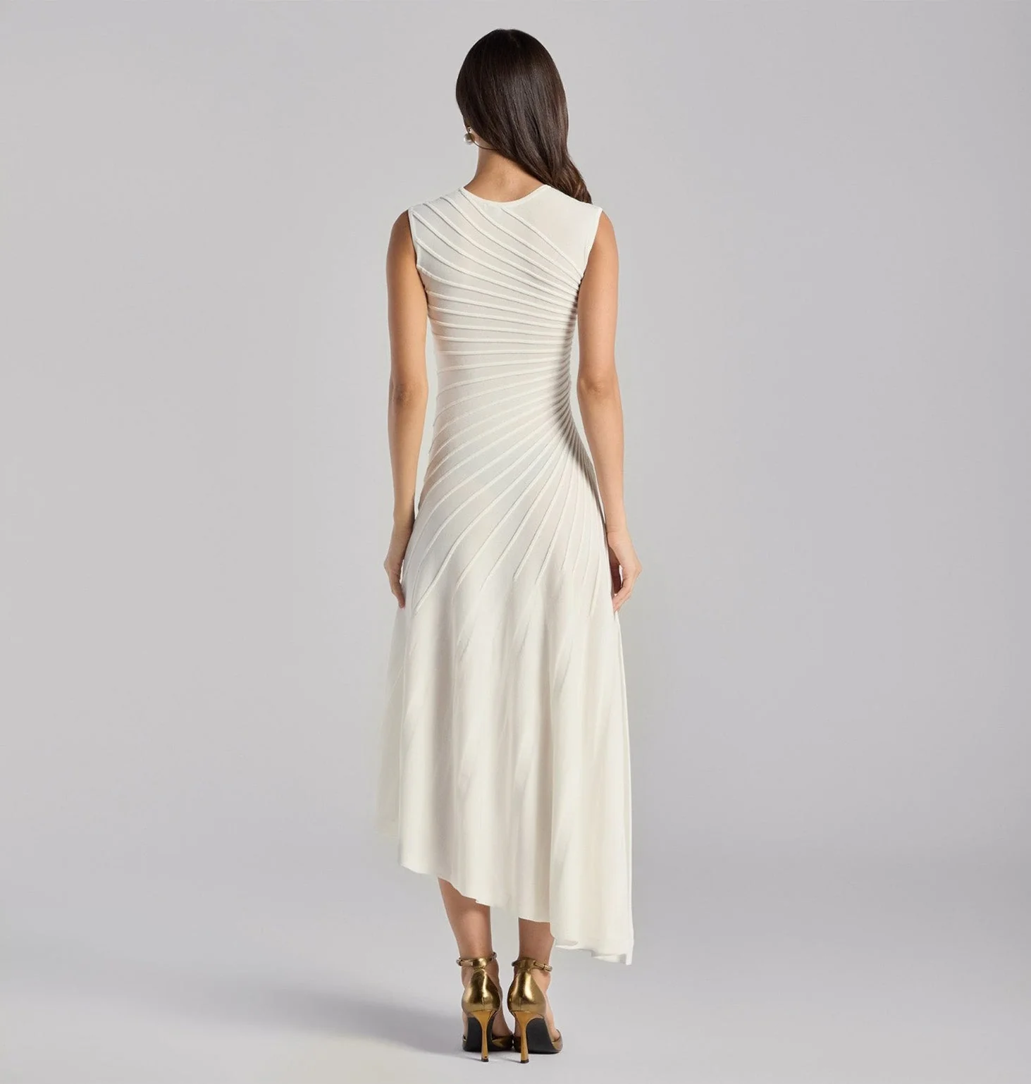 White Asymmetric Knit Midi Dress - Image 3